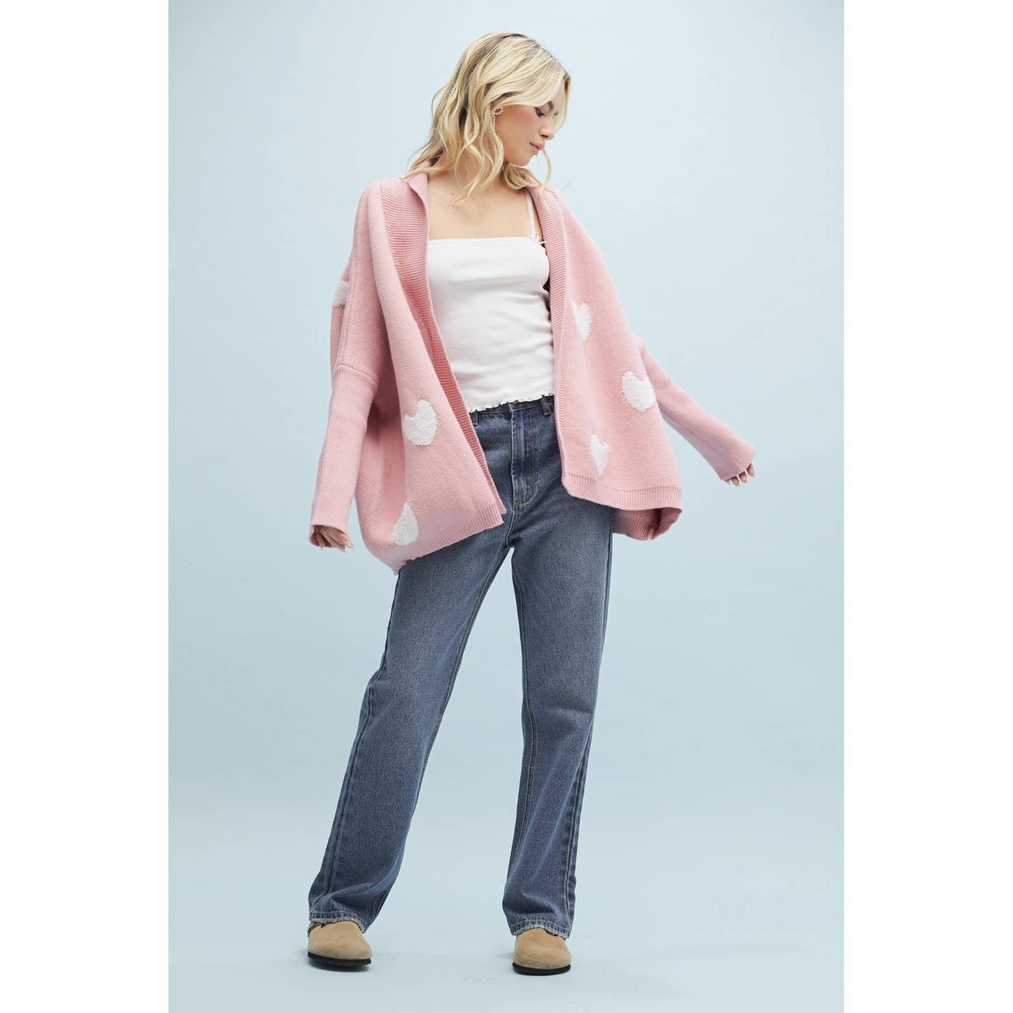 HEART BRUSHED DROP SHOULDER CARDIGAN Blush/Cream