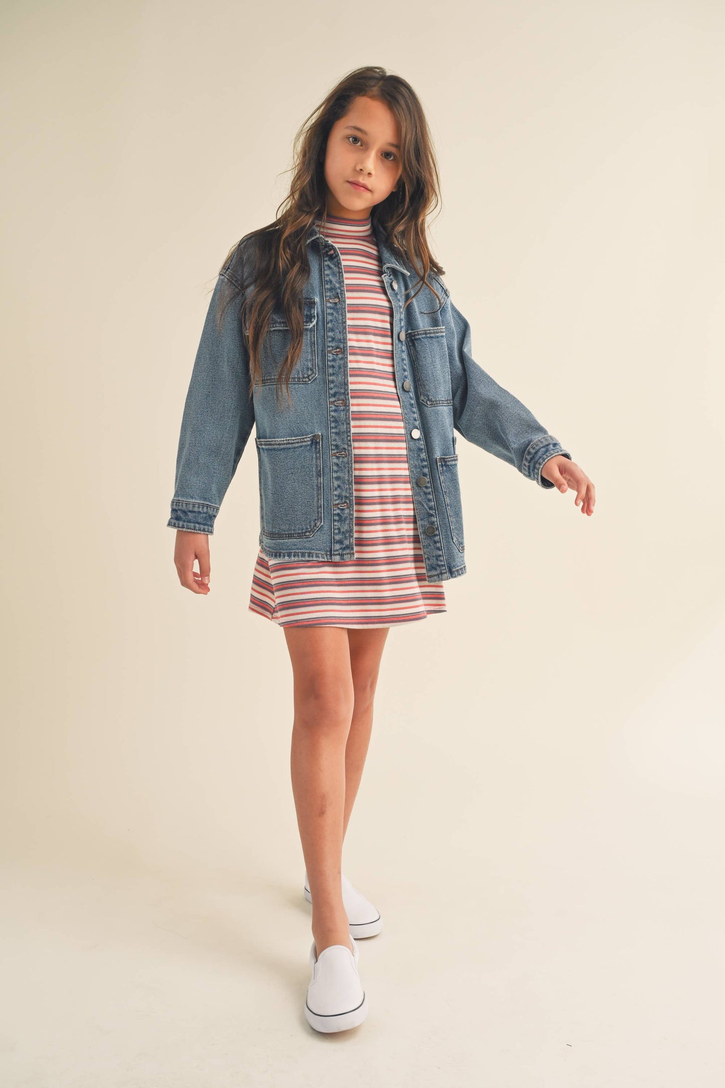 KIDS GIRLS DENIM JEANS CARGO BUTTON UP JACKET