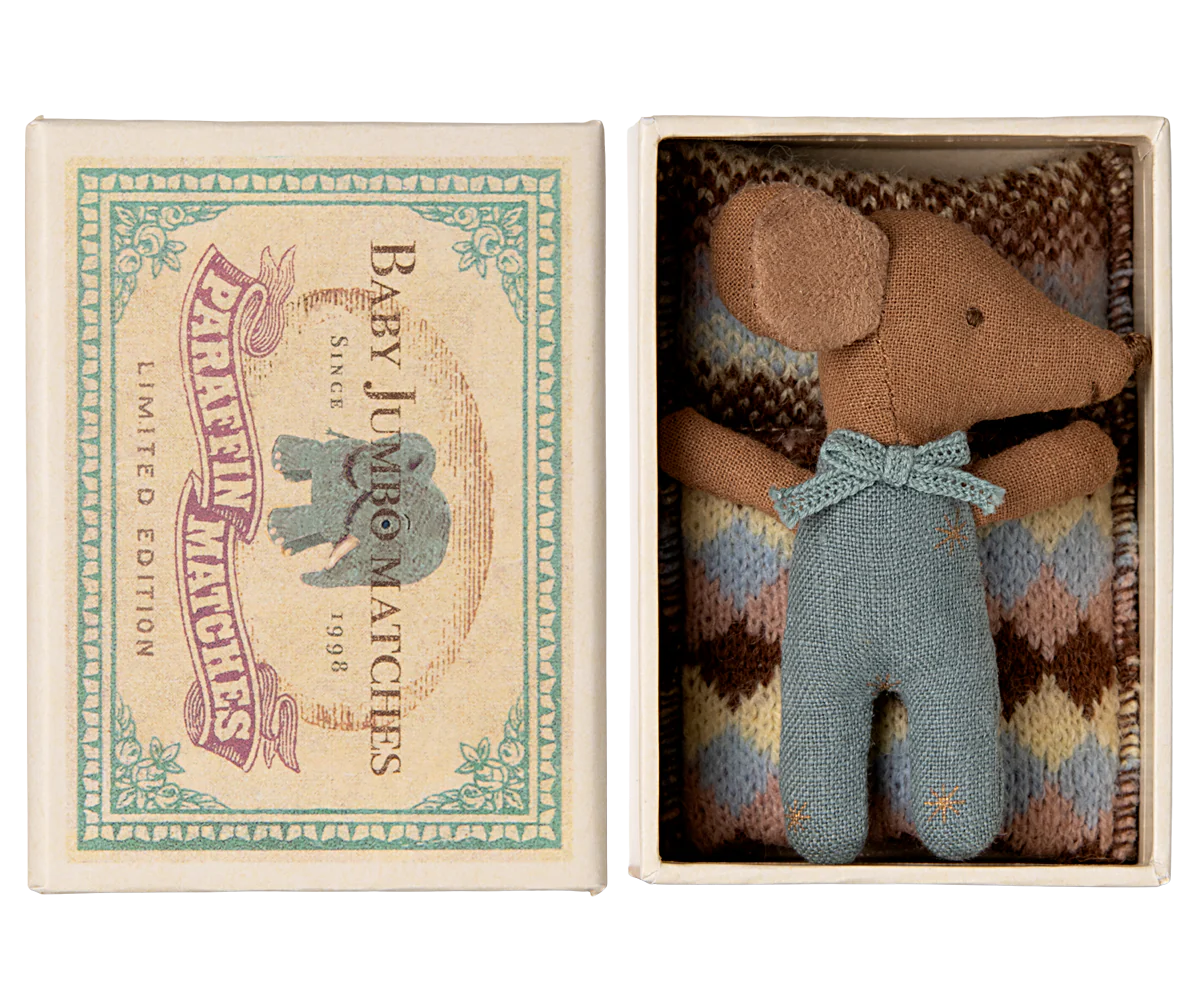 Sleepy wakey baby mouse in matchbox - blue