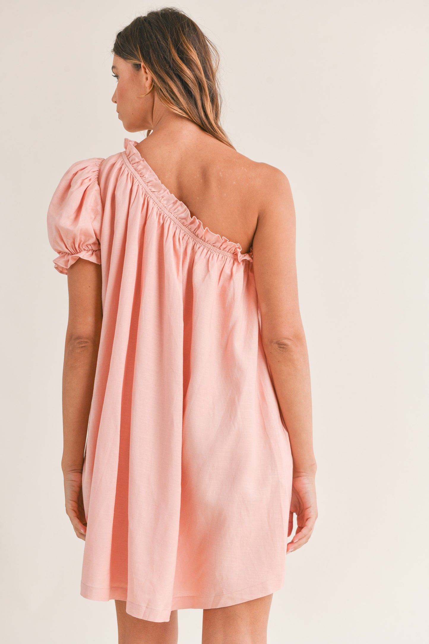 LINEN RUFFLE shoulder dress