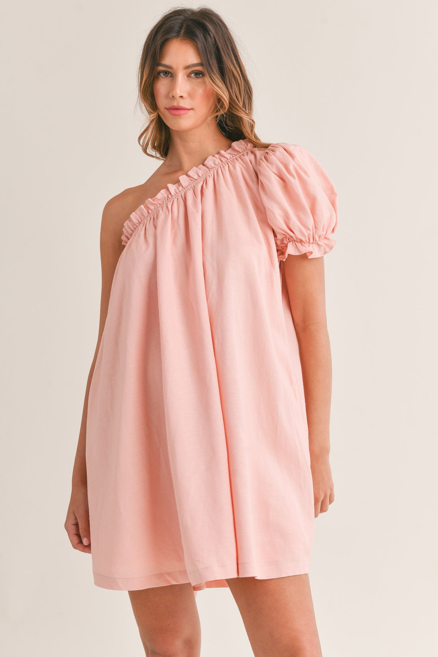 LINEN RUFFLE shoulder dress