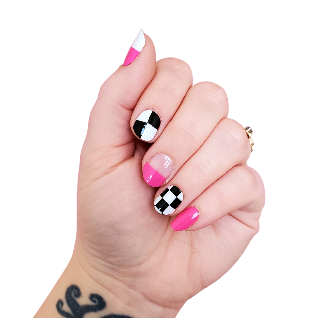 Check Me Out | Bright Pink & Black Check Nail Polish Wrap