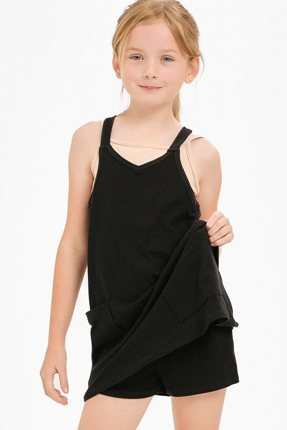 Relaxed Tank Dress with Built-In Romper Lining BLACK