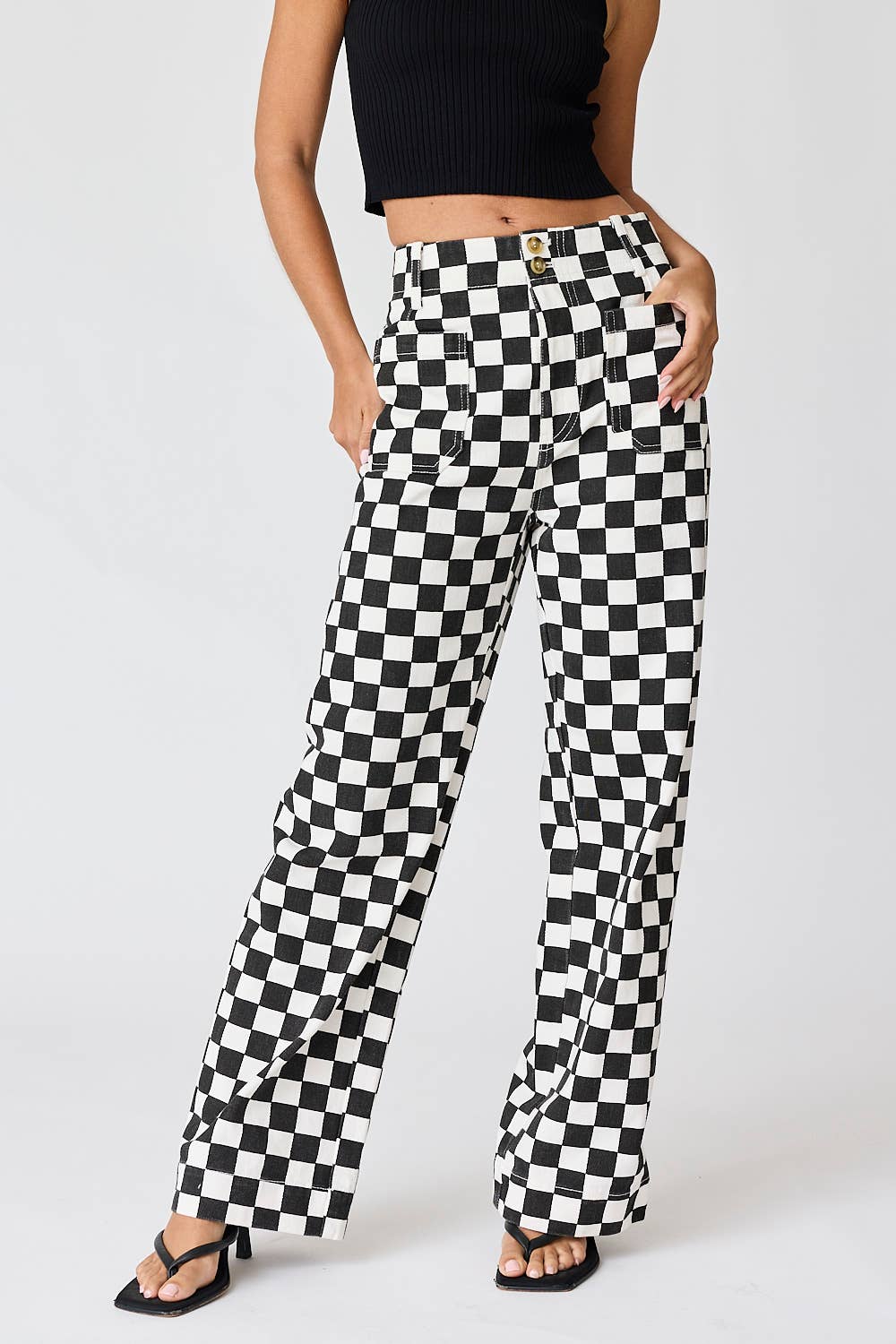 Demi Checkered Bottoms w Elastic Band: Black