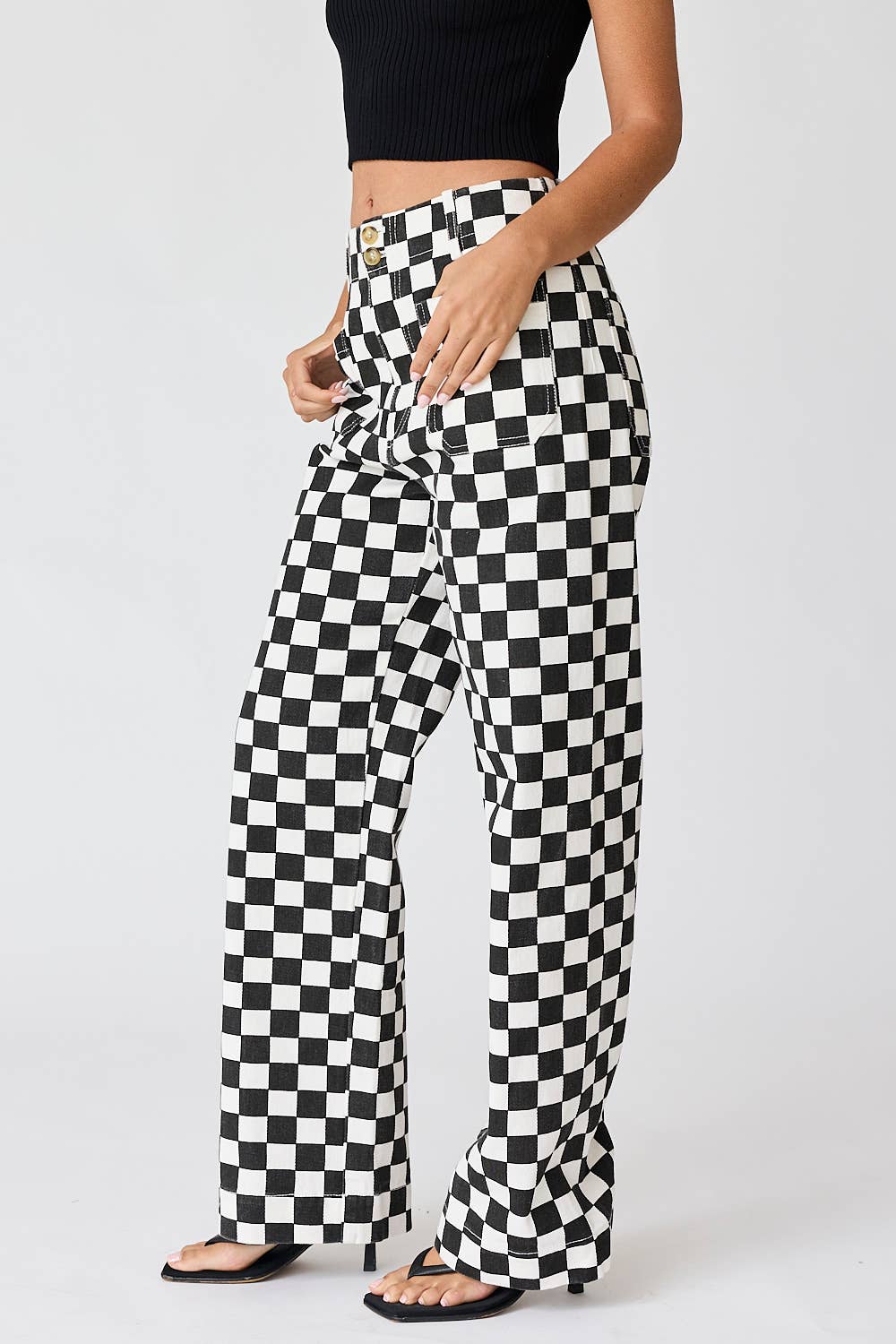Demi Checkered Bottoms w Elastic Band: Black