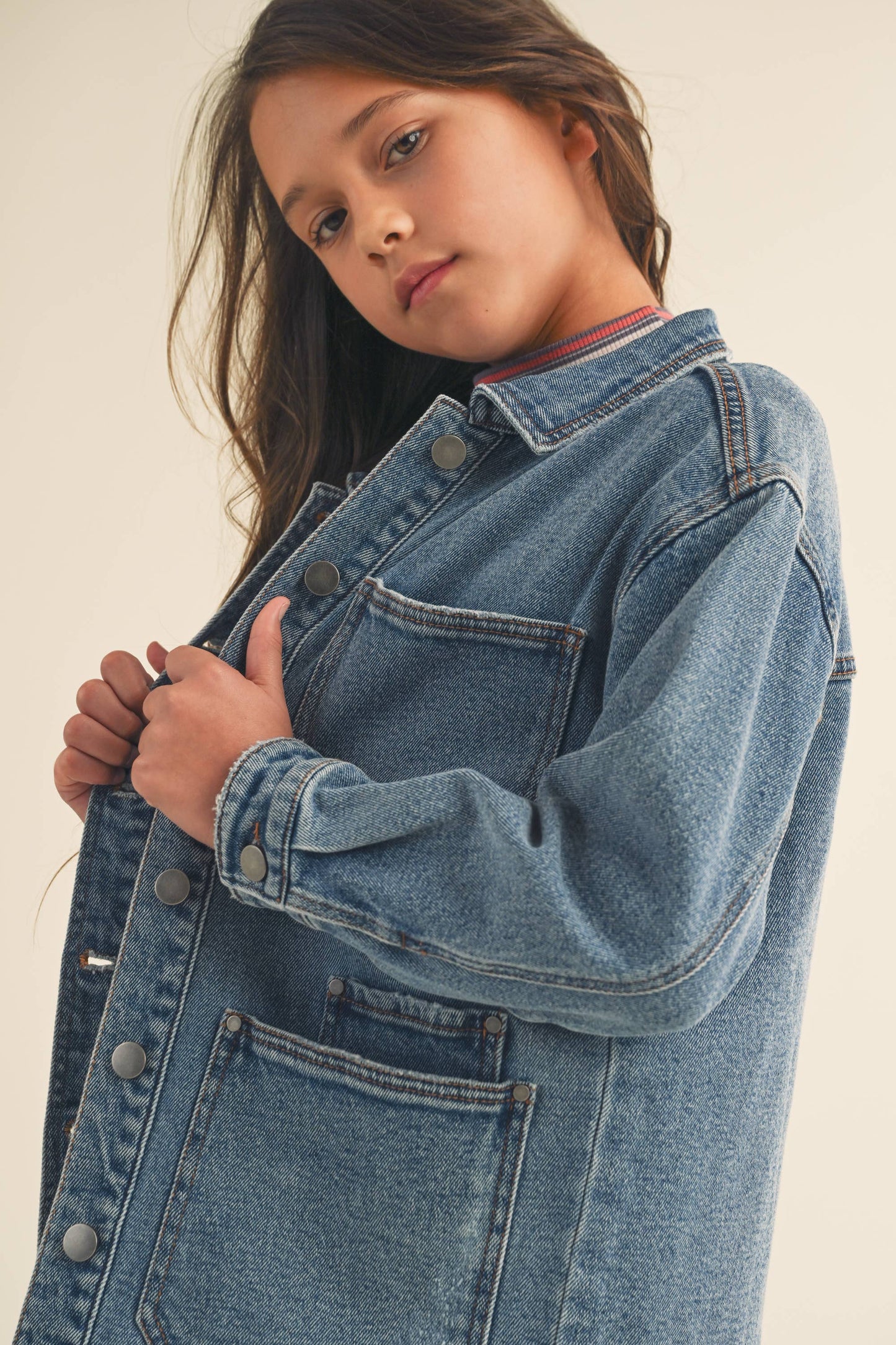 KIDS GIRLS DENIM JEANS CARGO BUTTON UP JACKET