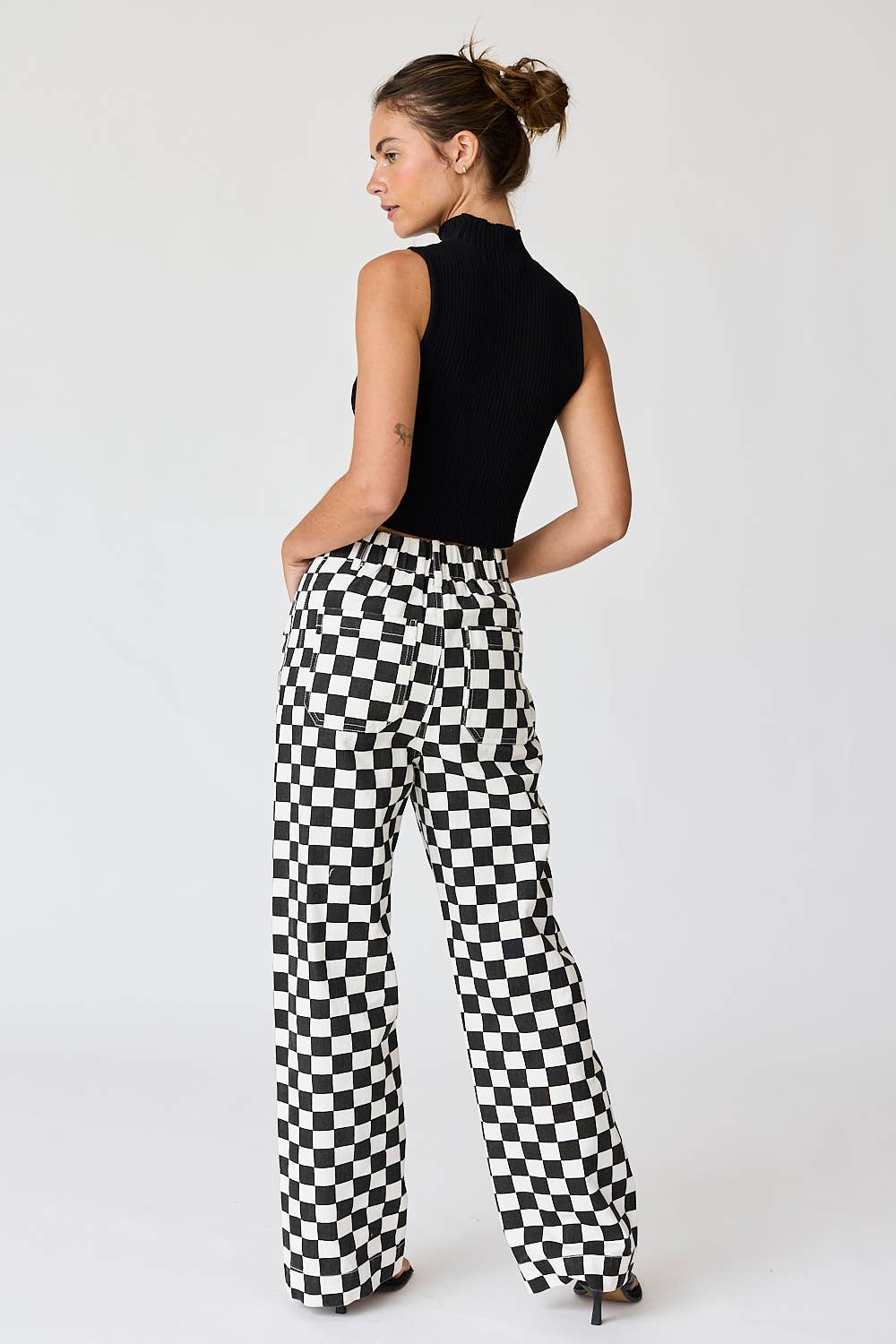 Demi Checkered Bottoms w Elastic Band: Black