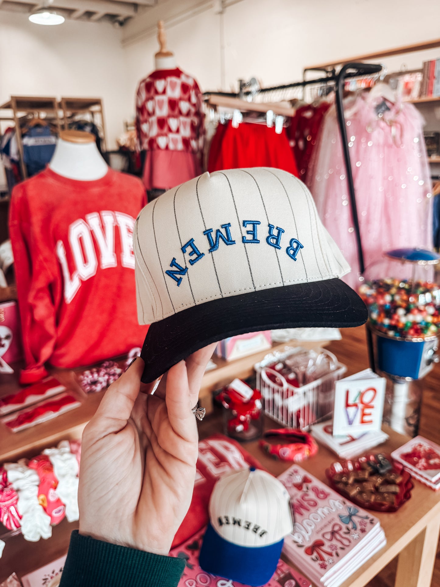 Upside Down Bremen Pinstripe Hat (Black Bill)