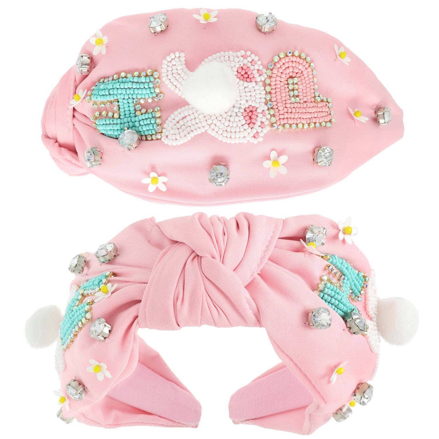 Hop Easter Bunny Beaded Top Knotted Headband