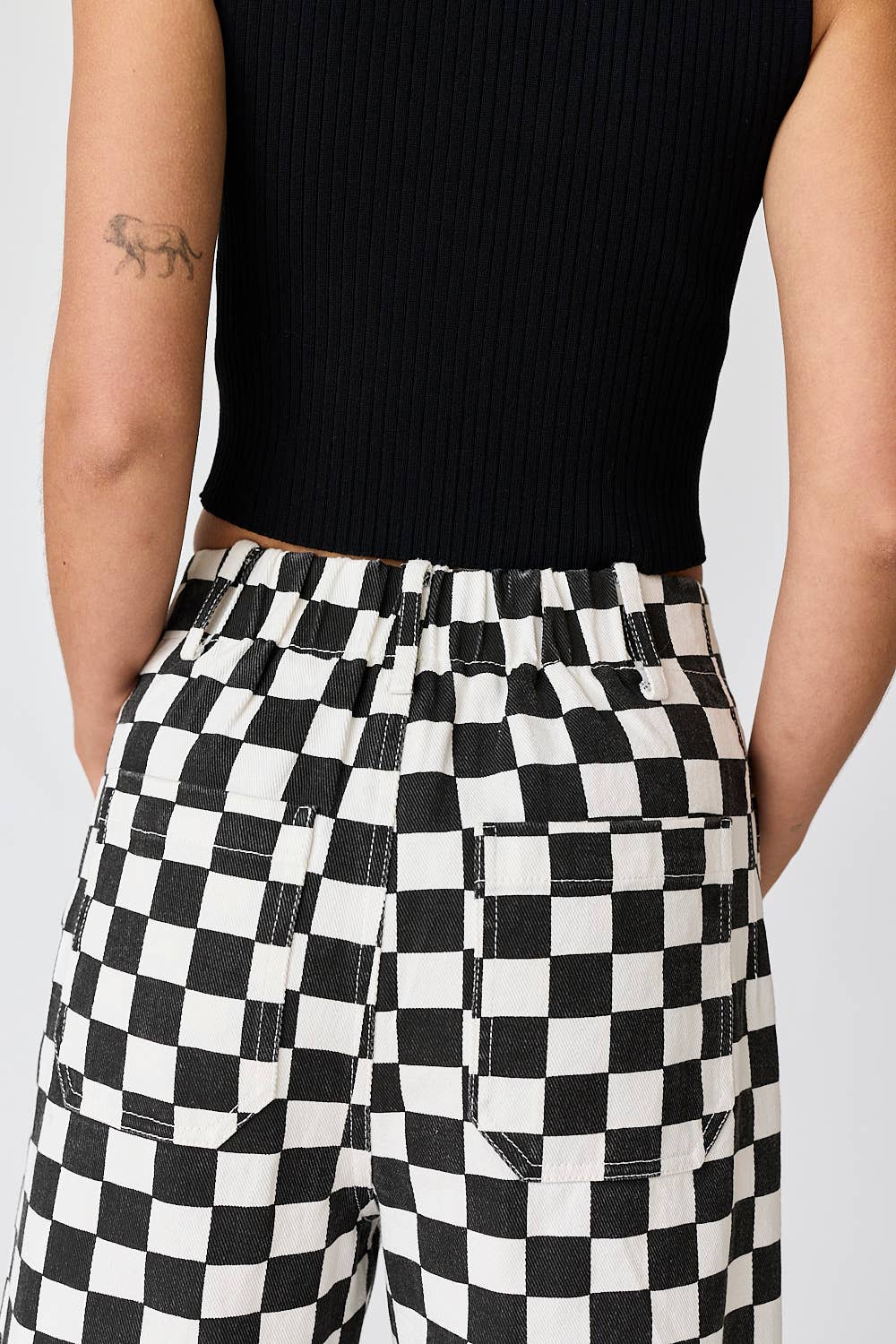 Demi Checkered Bottoms w Elastic Band: Black