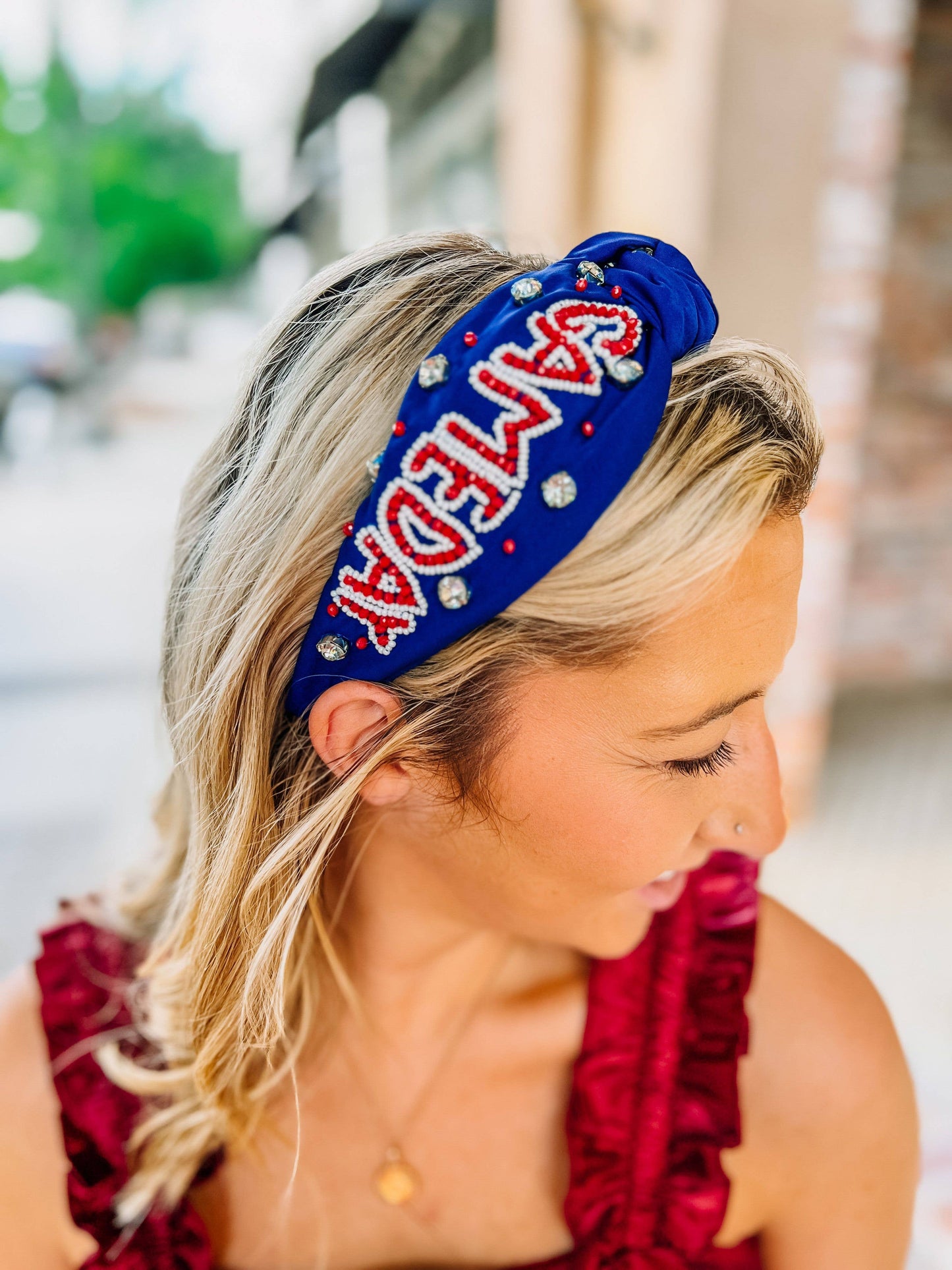 Game Day Embellished Headband NAVY RED