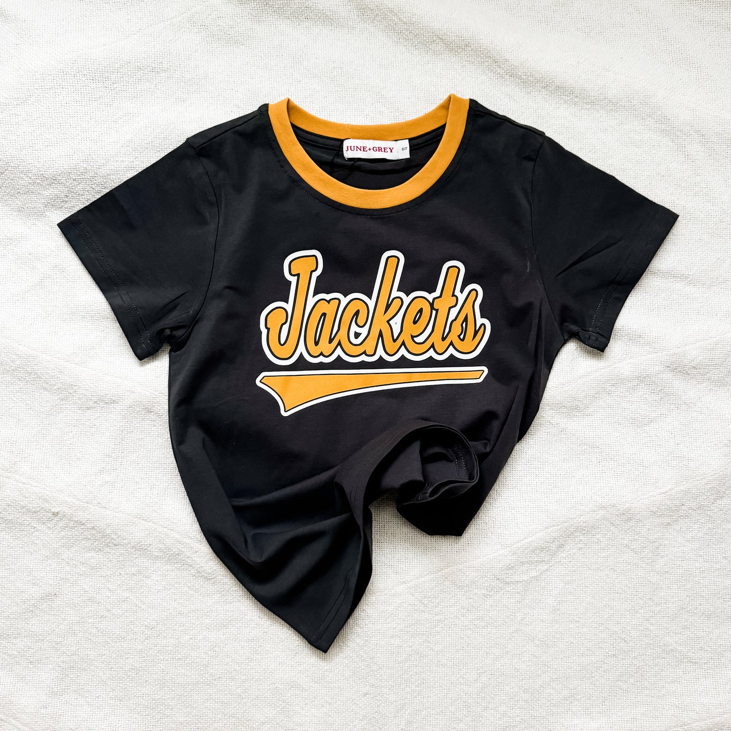 JACKETS cursive kid ringer tee