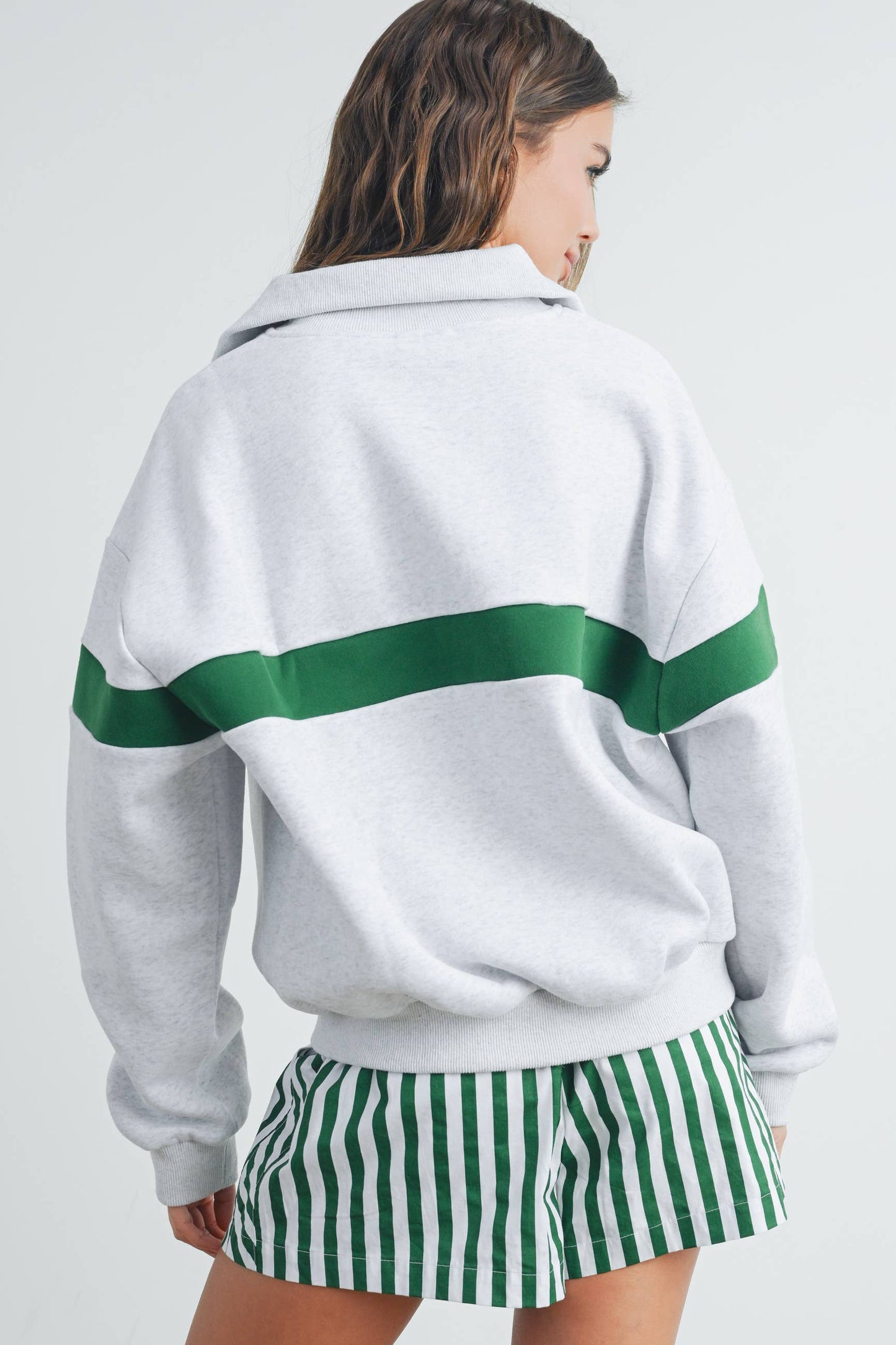 BMT7535 - TWO-TONED HALF ZIP COLLAR SWEATSHIRT