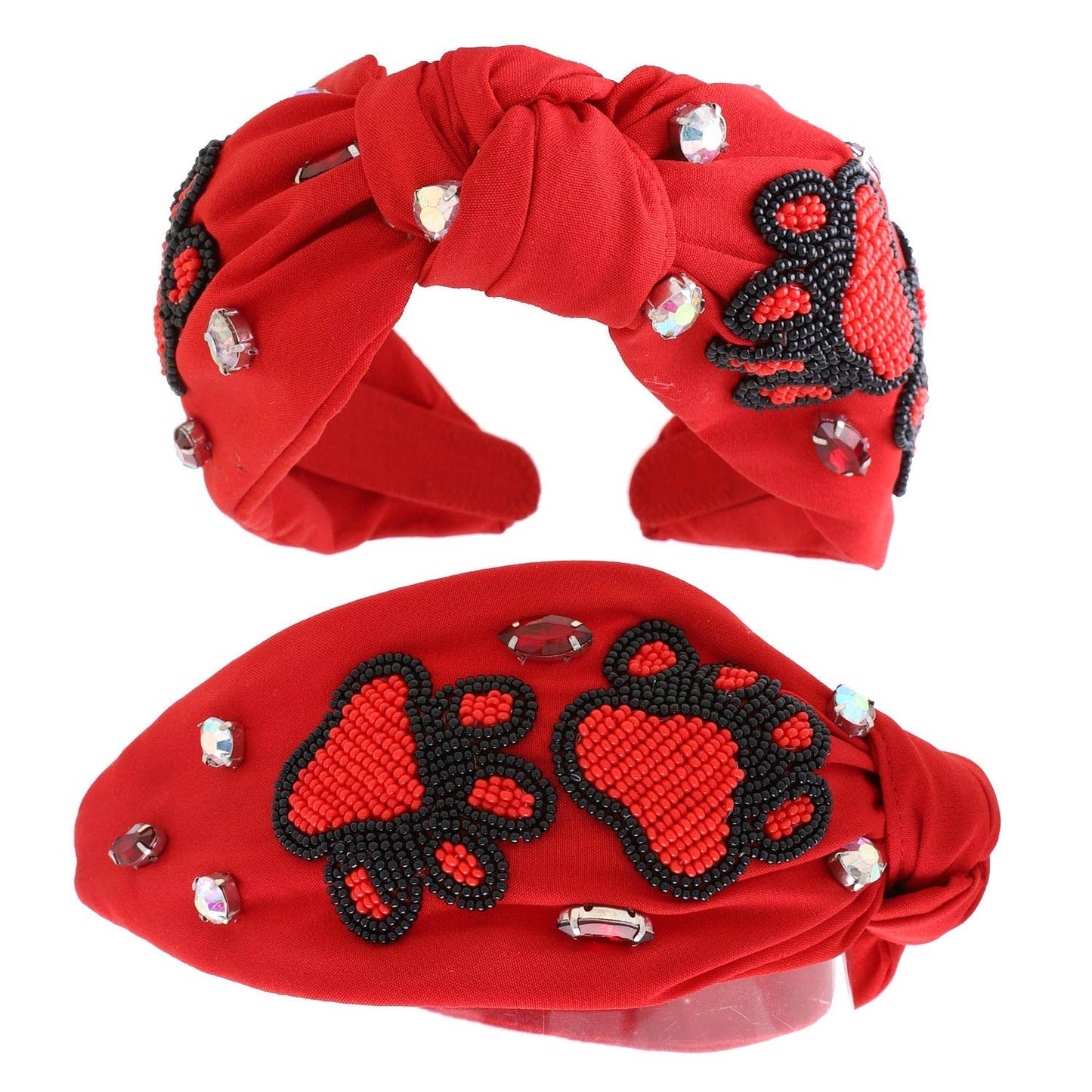 Rhinestone Jeweled Beaded Paw Pattern Knotted Headband