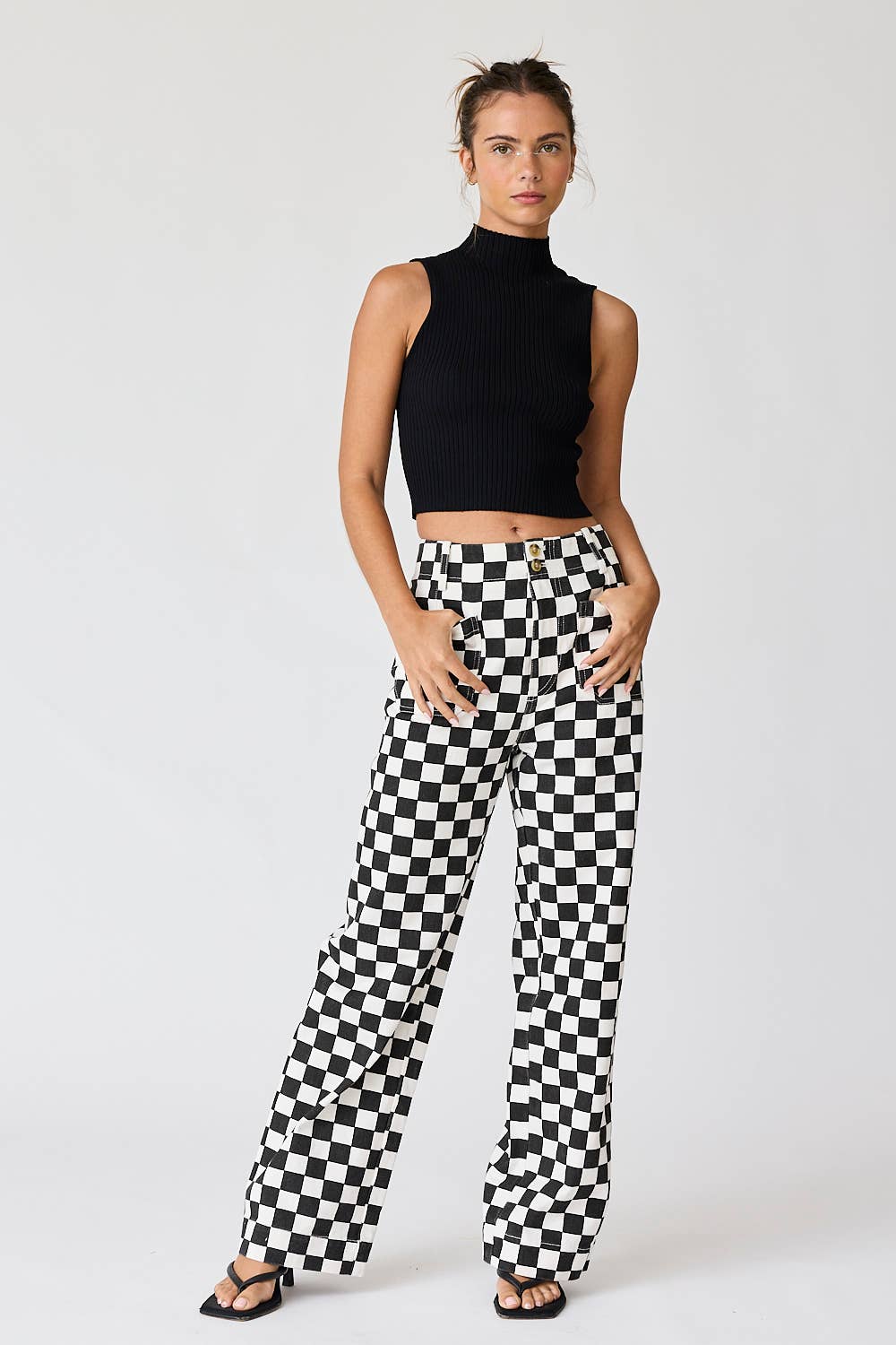 Demi Checkered Bottoms w Elastic Band: Black