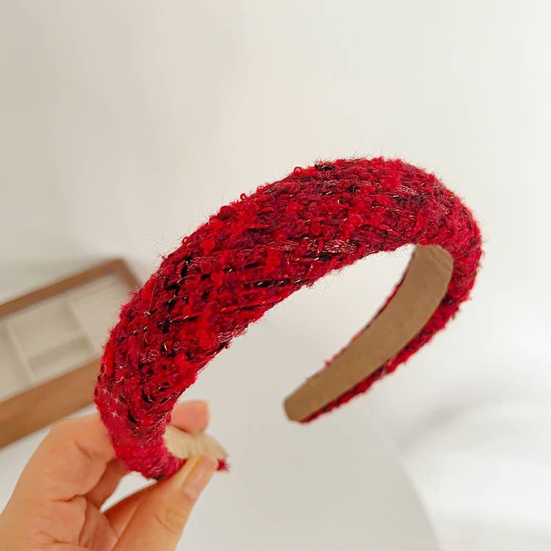 Red Plaid and Tweed Padded Knot Headband