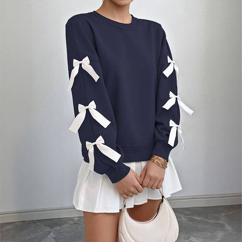Round Neck Bow Pullover Sweatshirt
