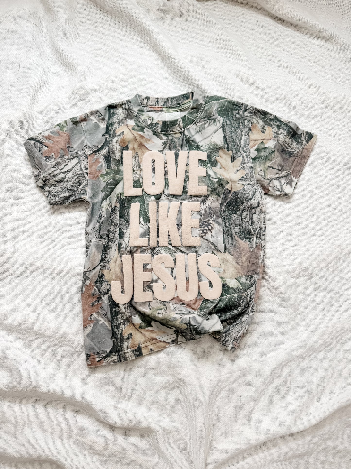 LOVE LIKE JESUS neutral camo tee (preorder)