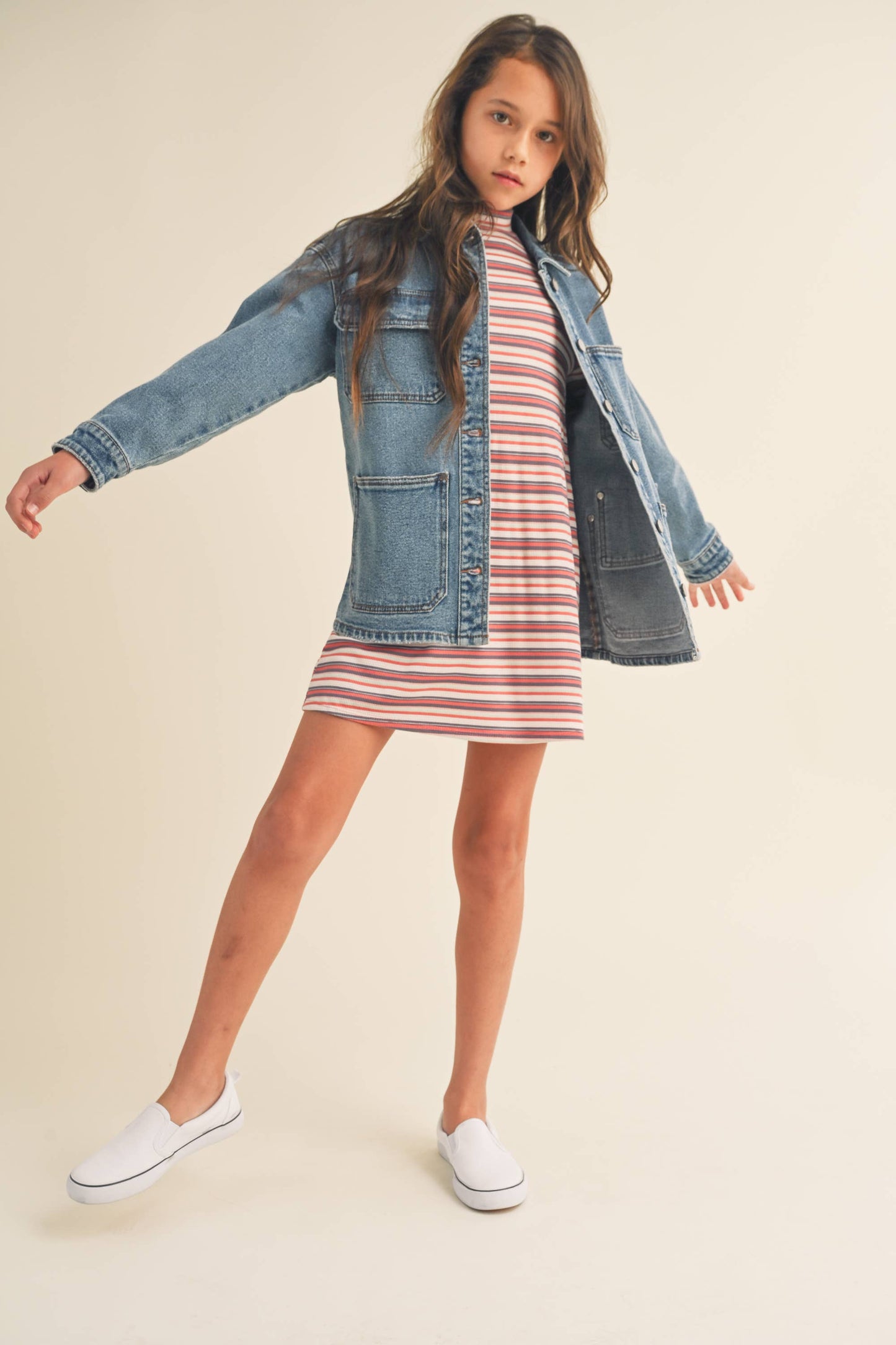 KIDS GIRLS DENIM JEANS CARGO BUTTON UP JACKET