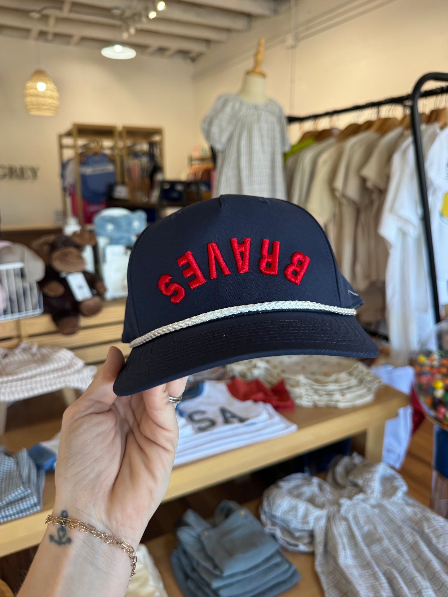 Navy Upside Down Braves Rope Hat