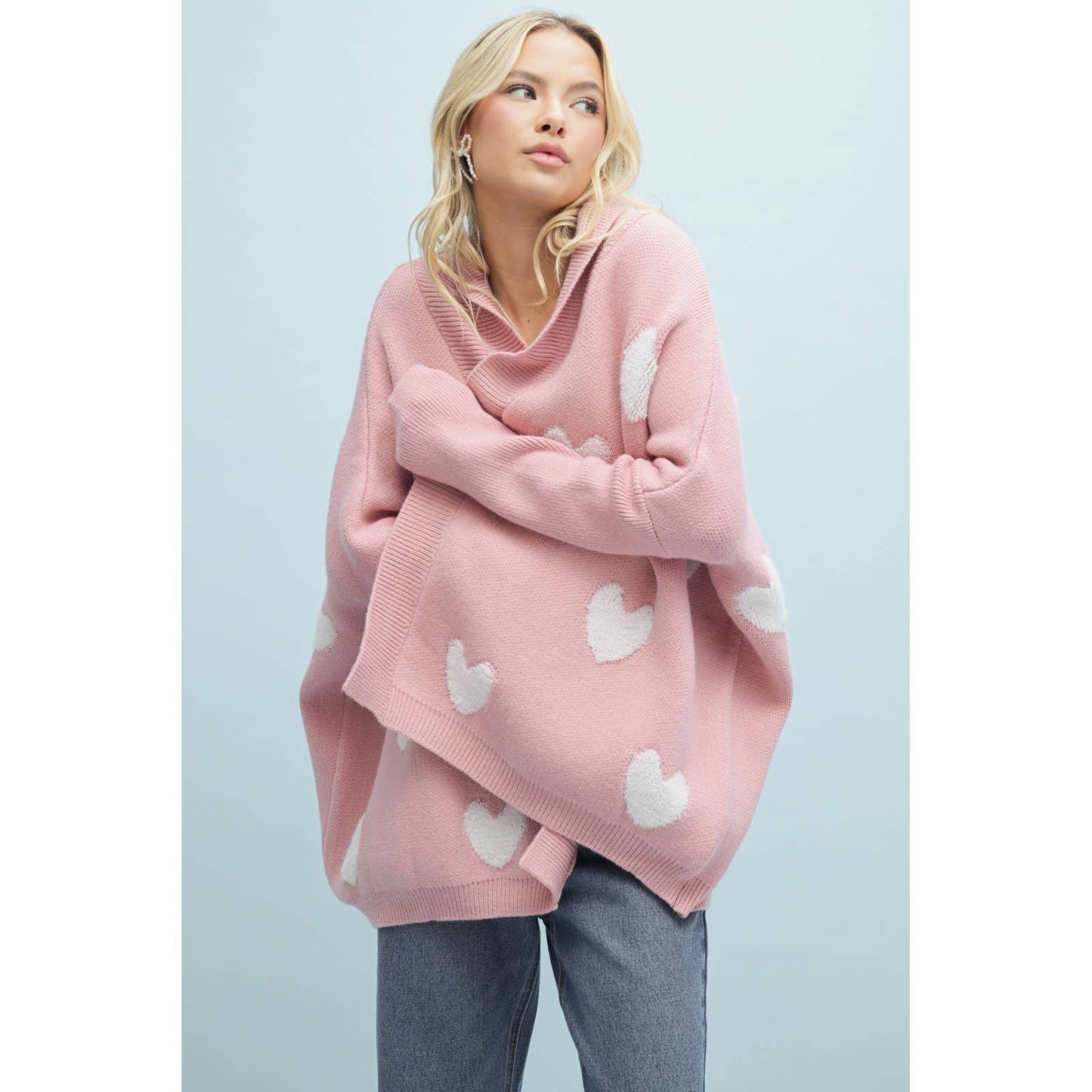 HEART BRUSHED DROP SHOULDER CARDIGAN Blush/Cream