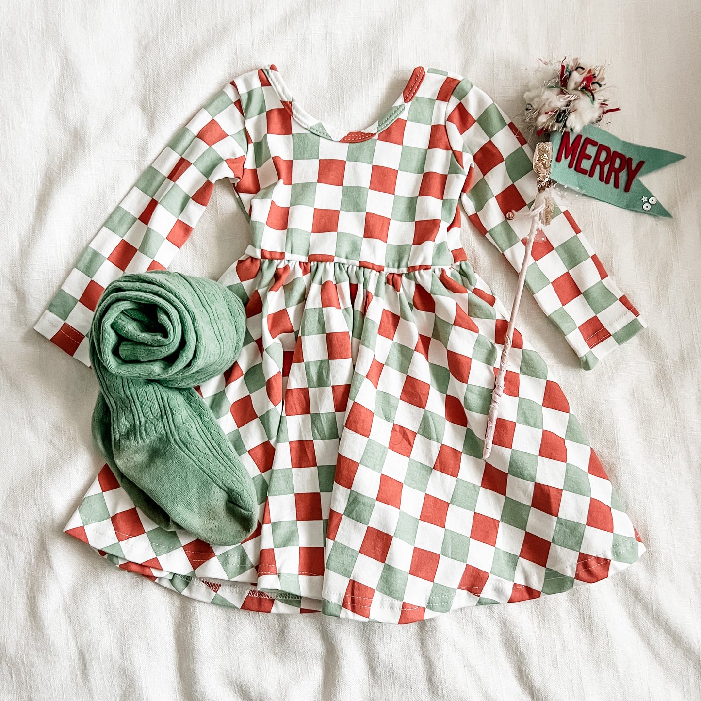 holiday checkered twirl dress