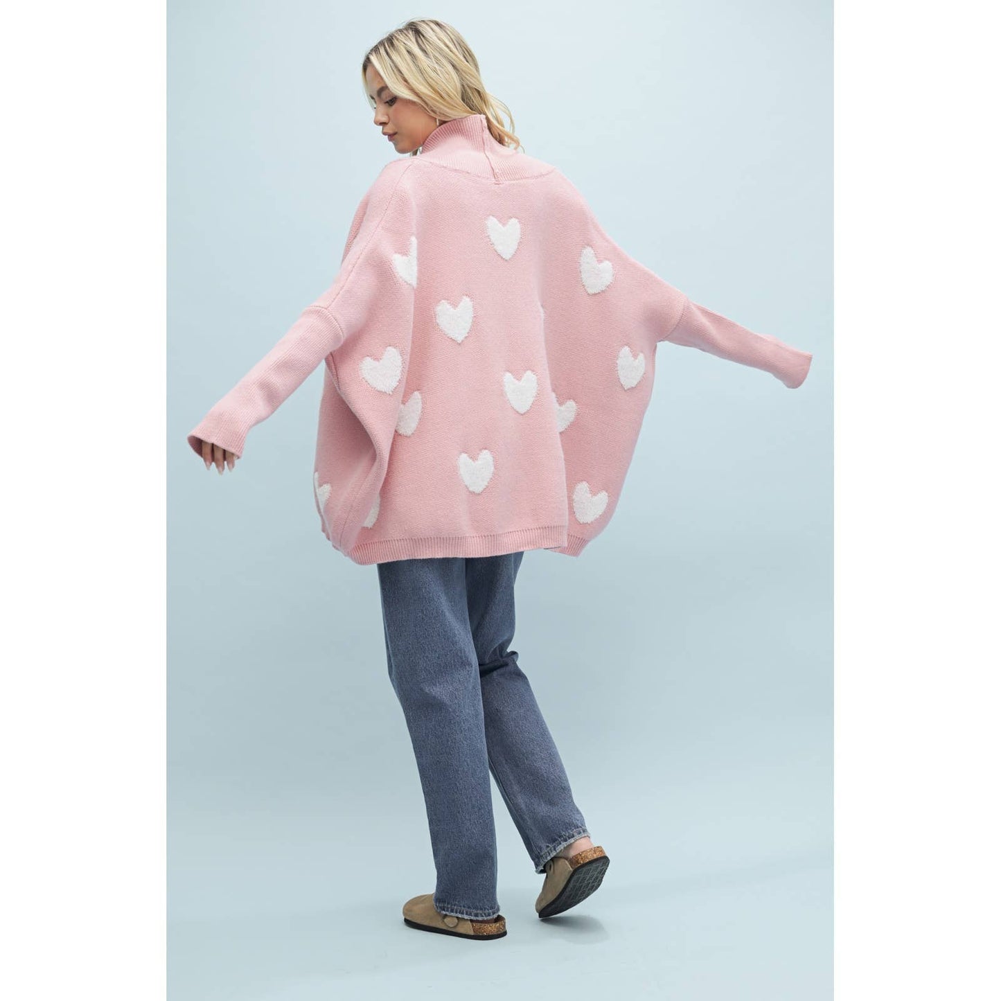 HEART BRUSHED DROP SHOULDER CARDIGAN Blush/Cream