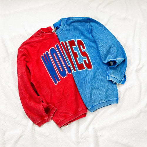 WOLVES corded crew BLUE