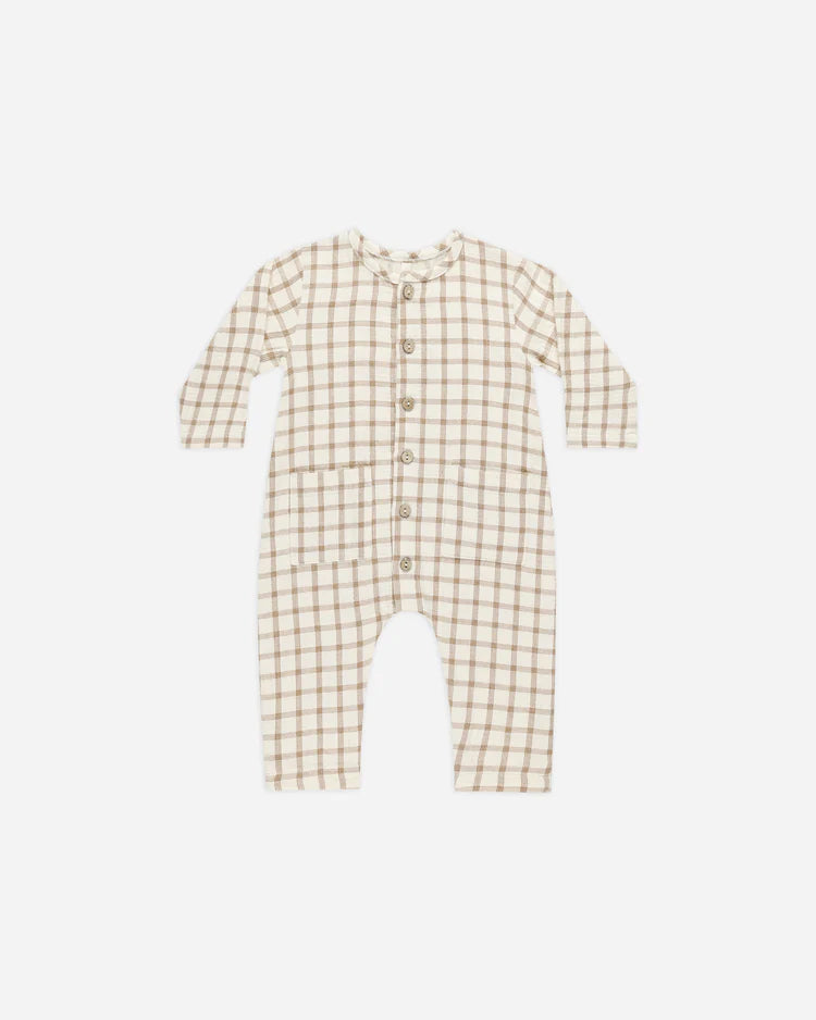 POCKETED WOVEN JUMPSUIT || CINNAMON PLAID