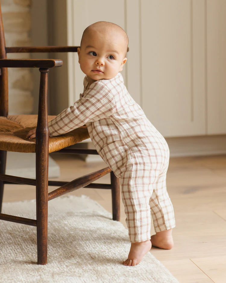 POCKETED WOVEN JUMPSUIT || CINNAMON PLAID