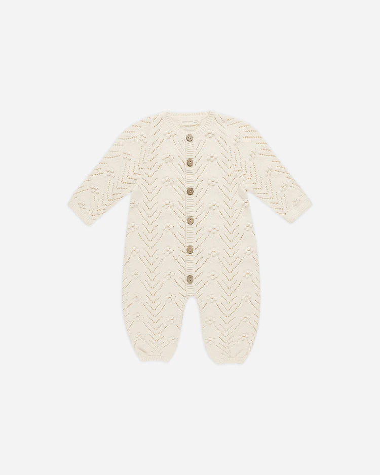 LONG SLEEVE BOBBLE ROMPER || NATURAL