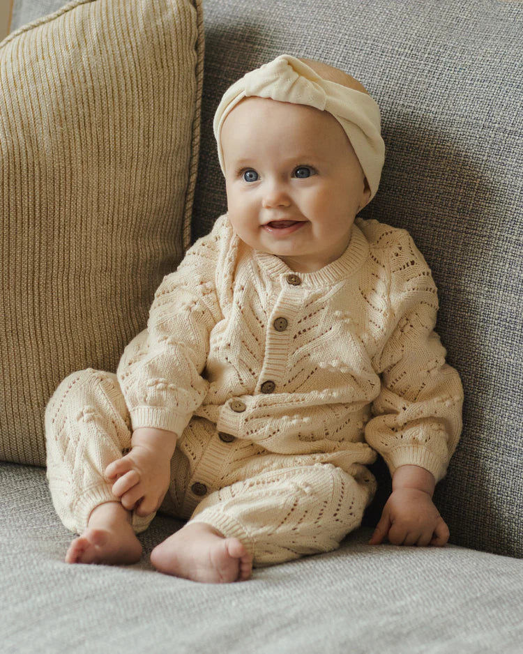 LONG SLEEVE BOBBLE ROMPER || NATURAL