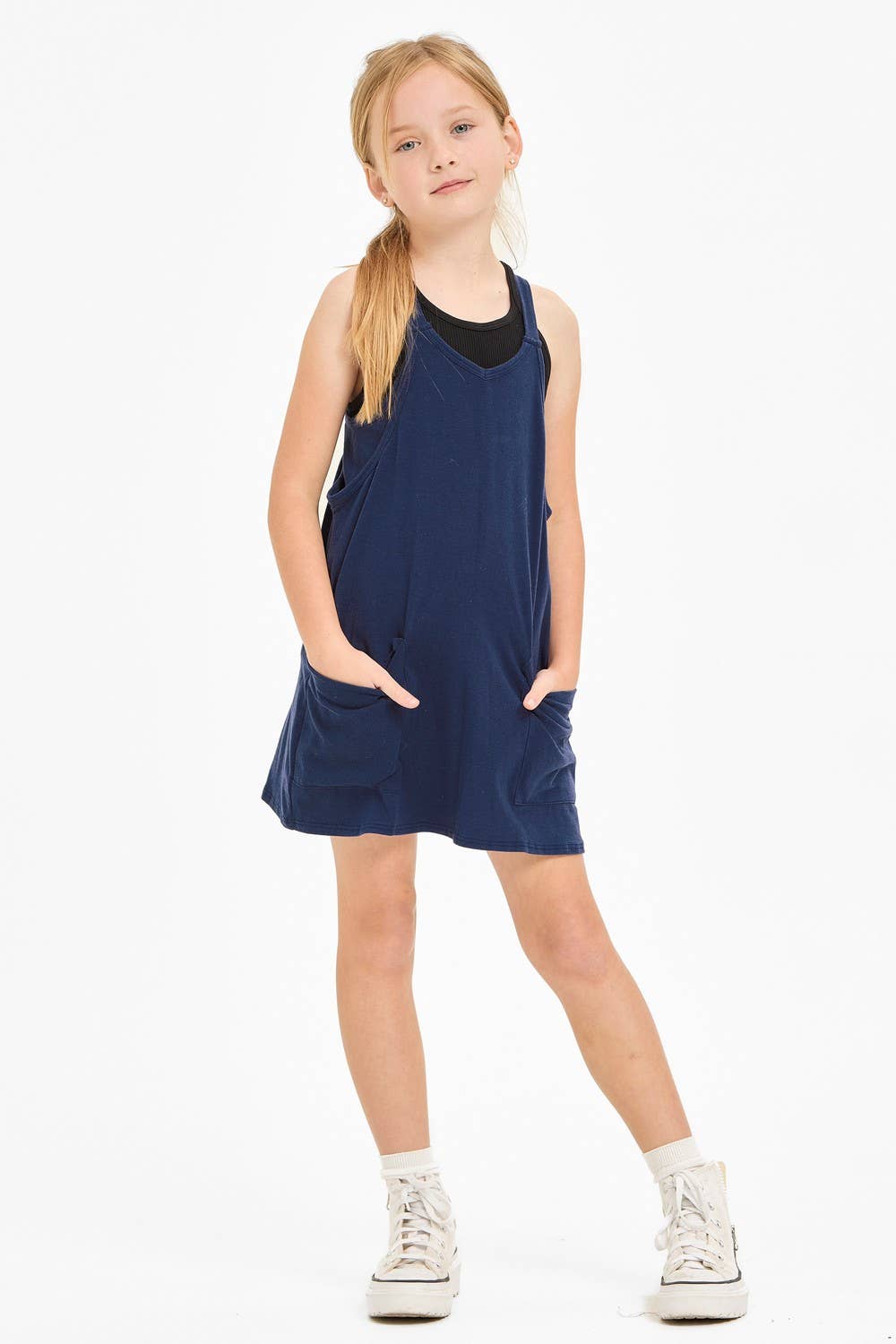 Relaxed Tank Dress with Built-In Romper Lining NAVY