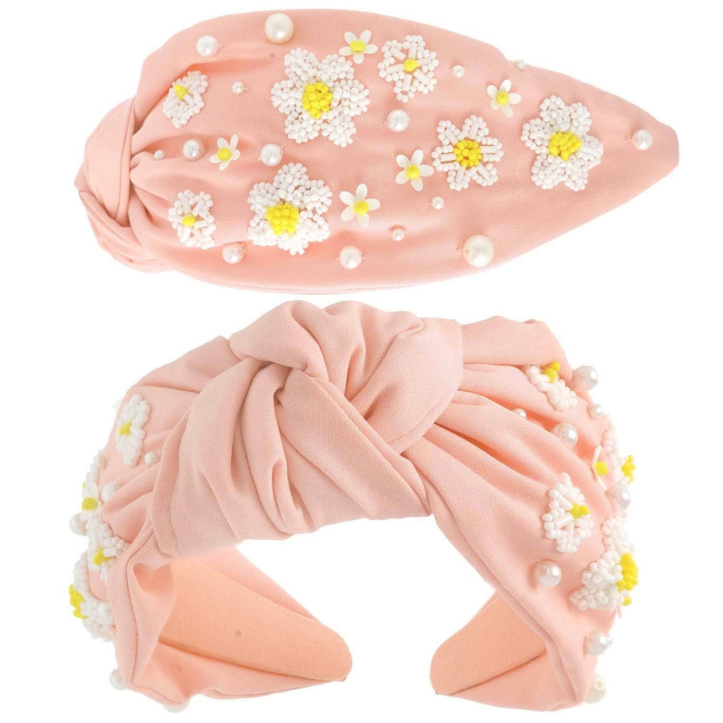 Floral Pearl Bead Mix Top Knotted Headband