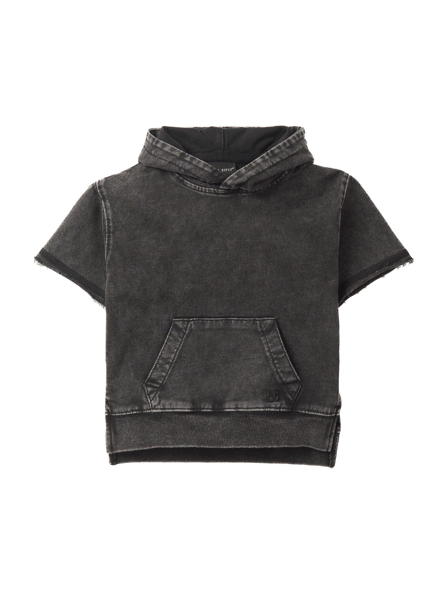 Black Acid Wash Little Bipsy Short Sleeve Hoodie