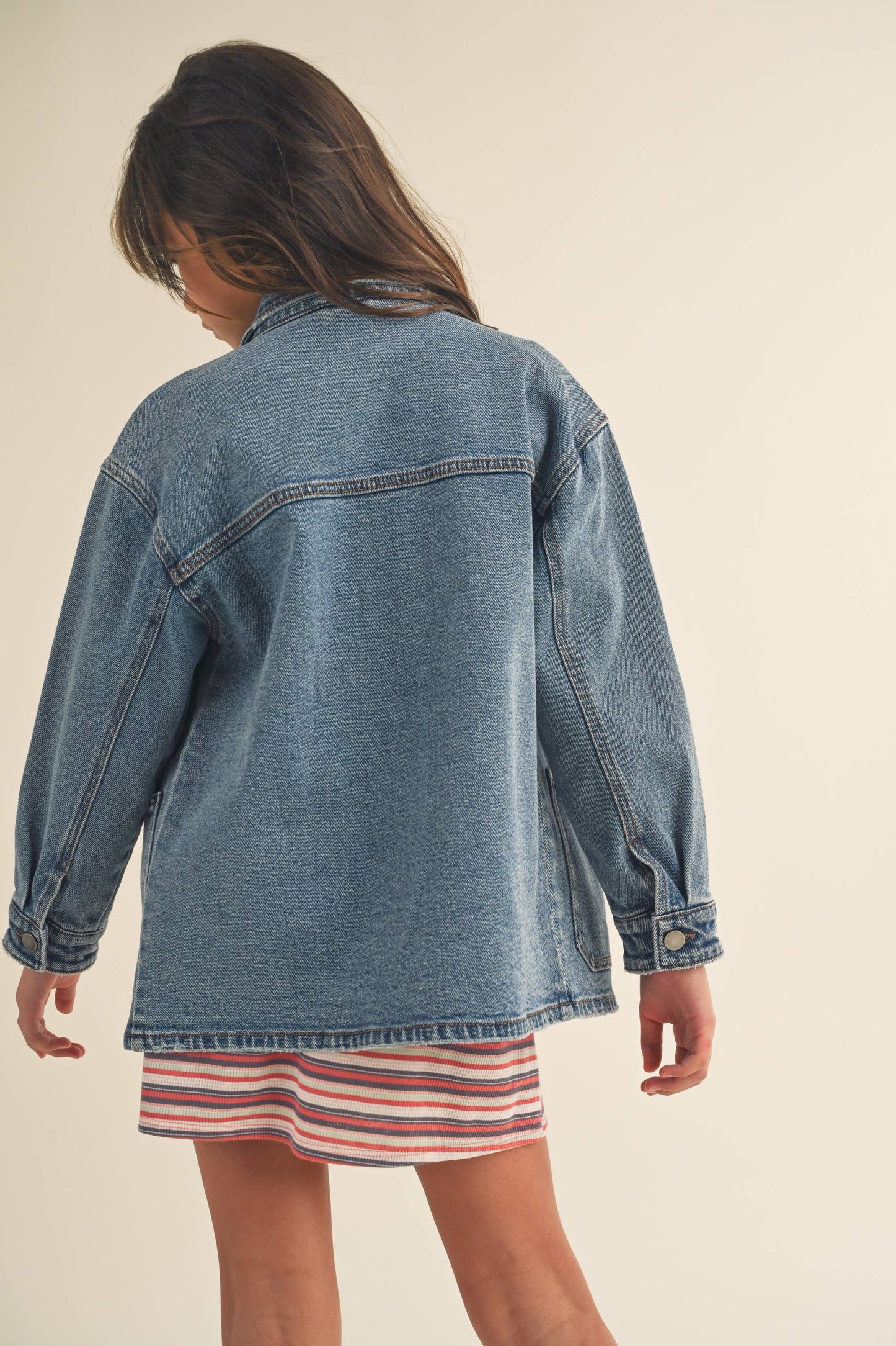KIDS GIRLS DENIM JEANS CARGO BUTTON UP JACKET