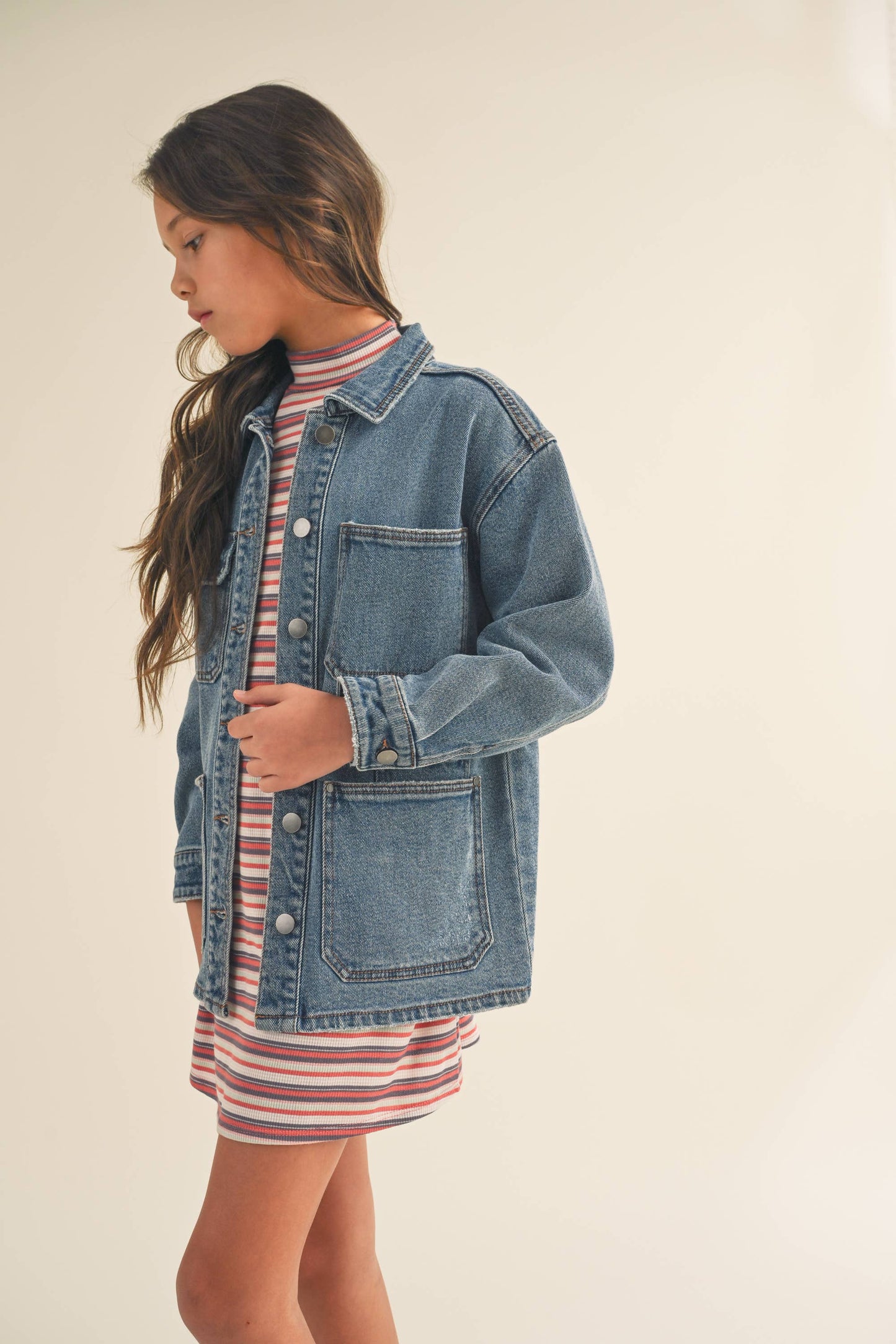 KIDS GIRLS DENIM JEANS CARGO BUTTON UP JACKET