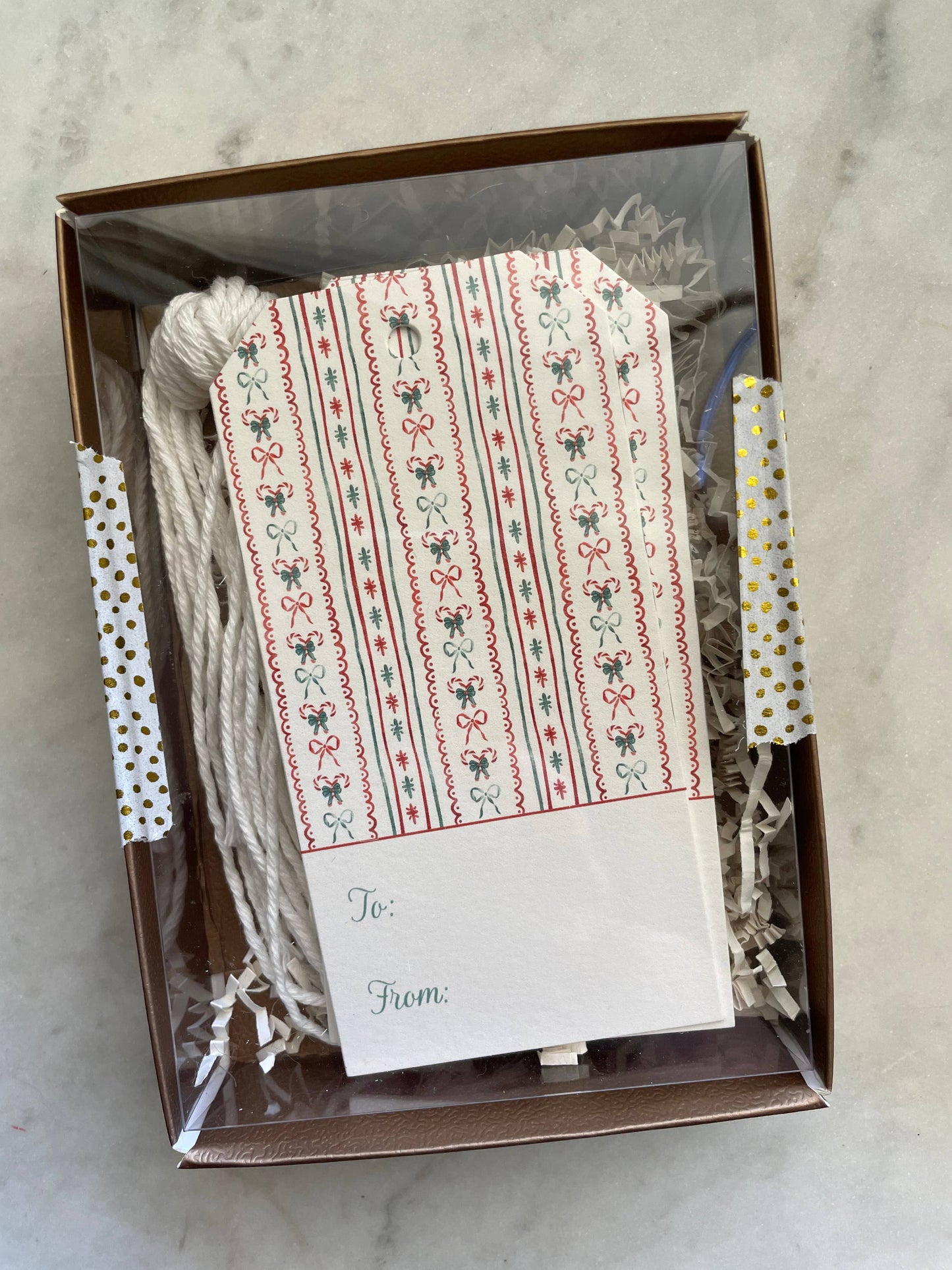 Red and Green Stripe Candy Cane Bows Holiday Gift Tags