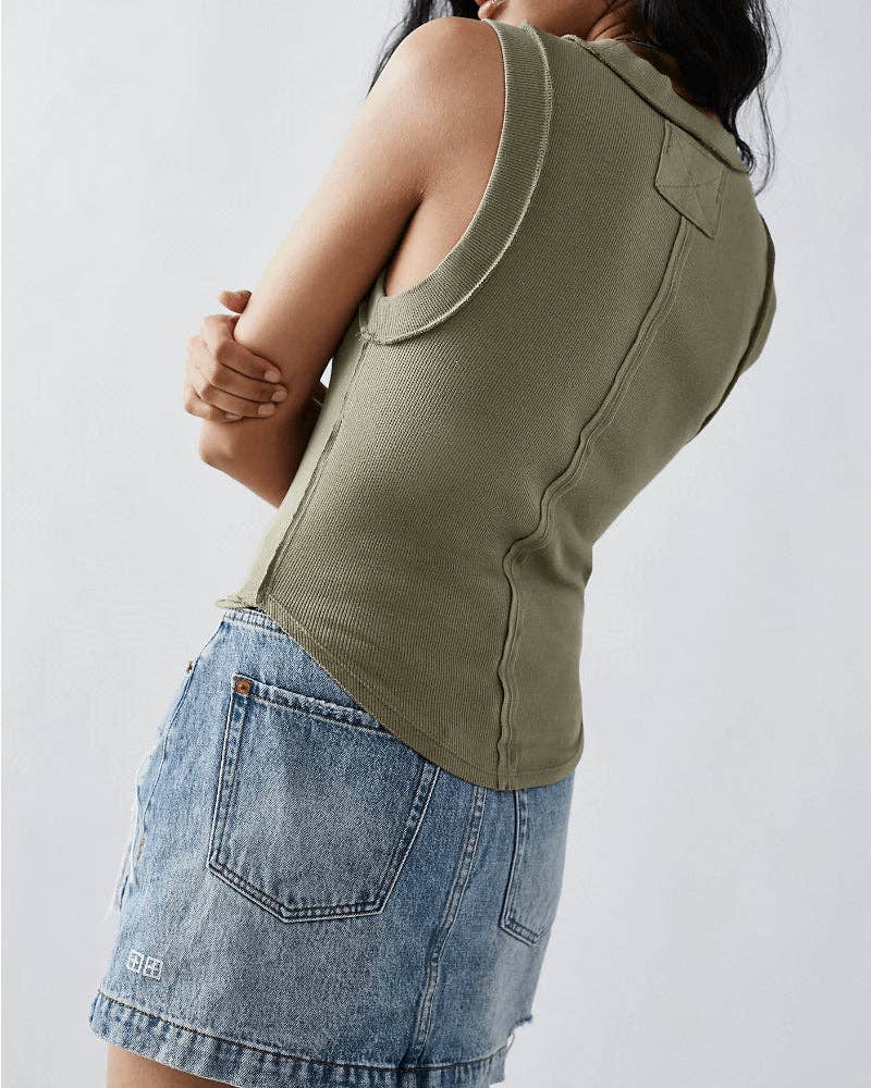 Ladies Ribbed Sleeveless Tank Top