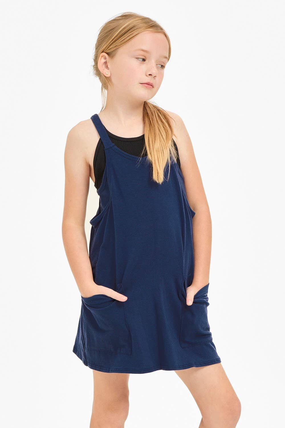 Relaxed Tank Dress with Built-In Romper Lining NAVY