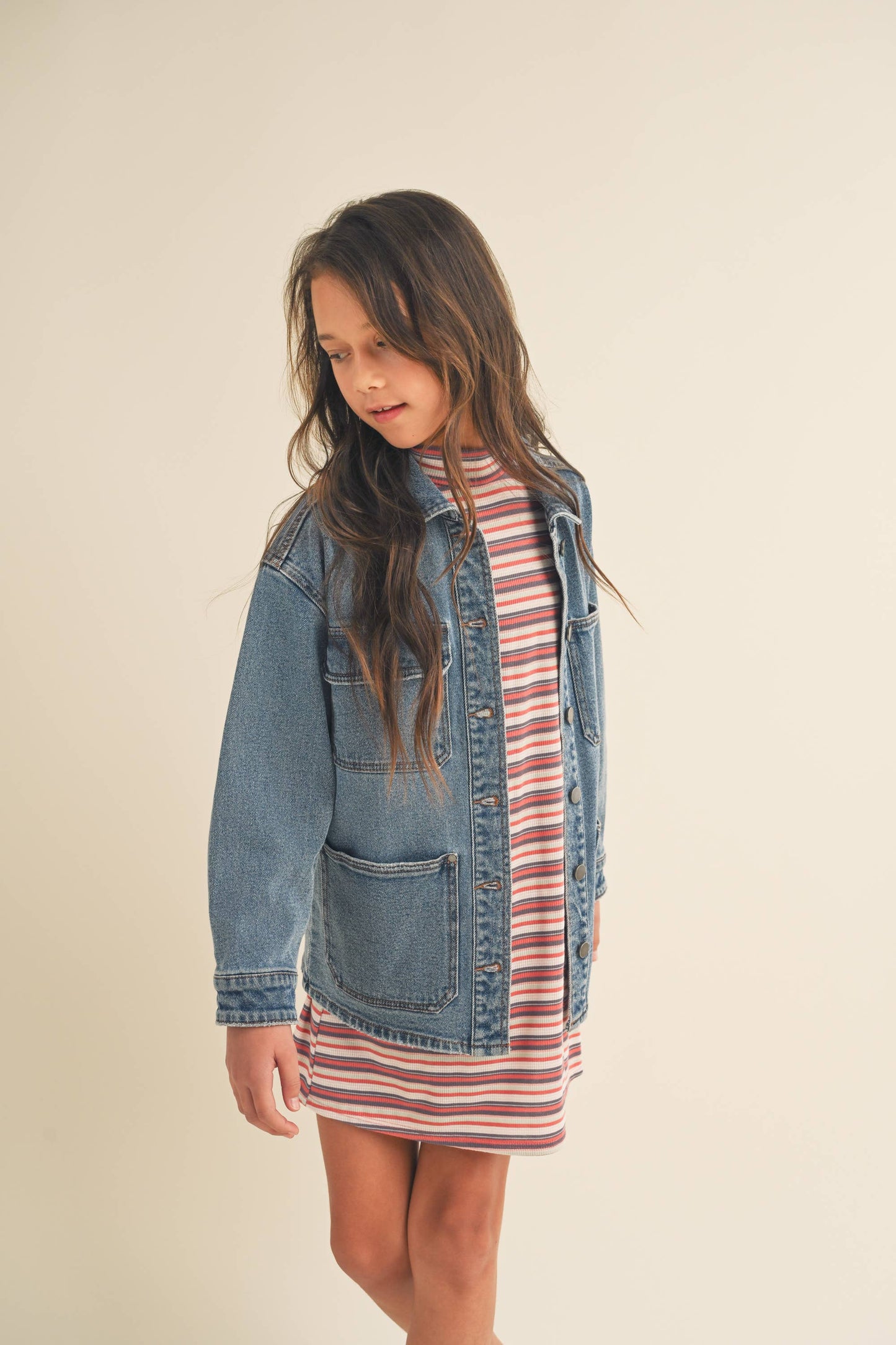 KIDS GIRLS DENIM JEANS CARGO BUTTON UP JACKET