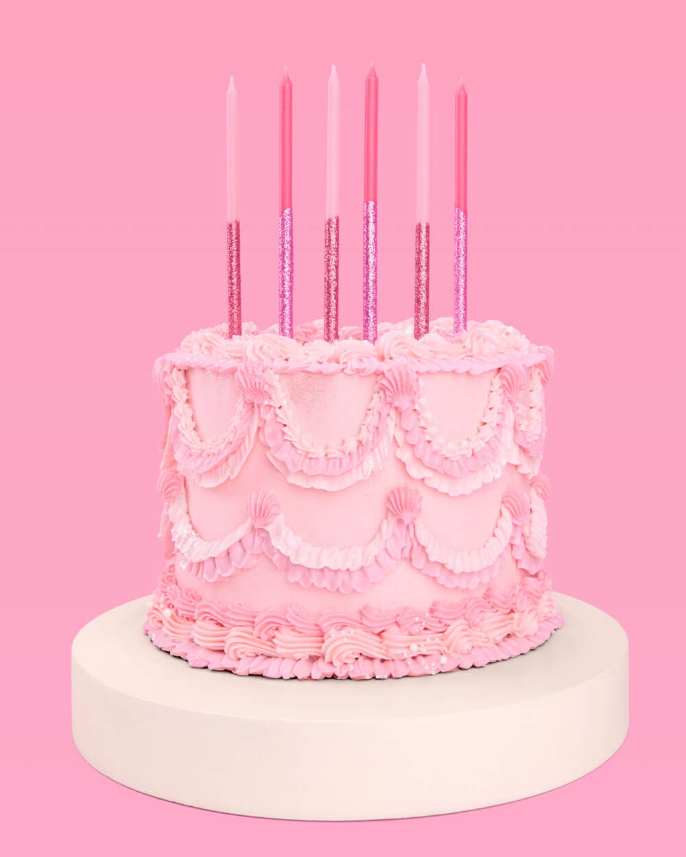 Pink Glitter Party Cake Candles | 10 Pack, Birthday, Toppers