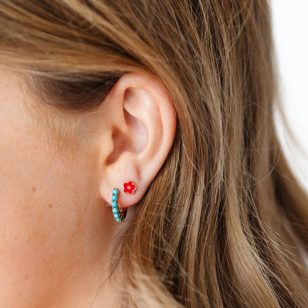Turquoise Hoop Earrings - Hypoallergenic, Flat Back, Girl