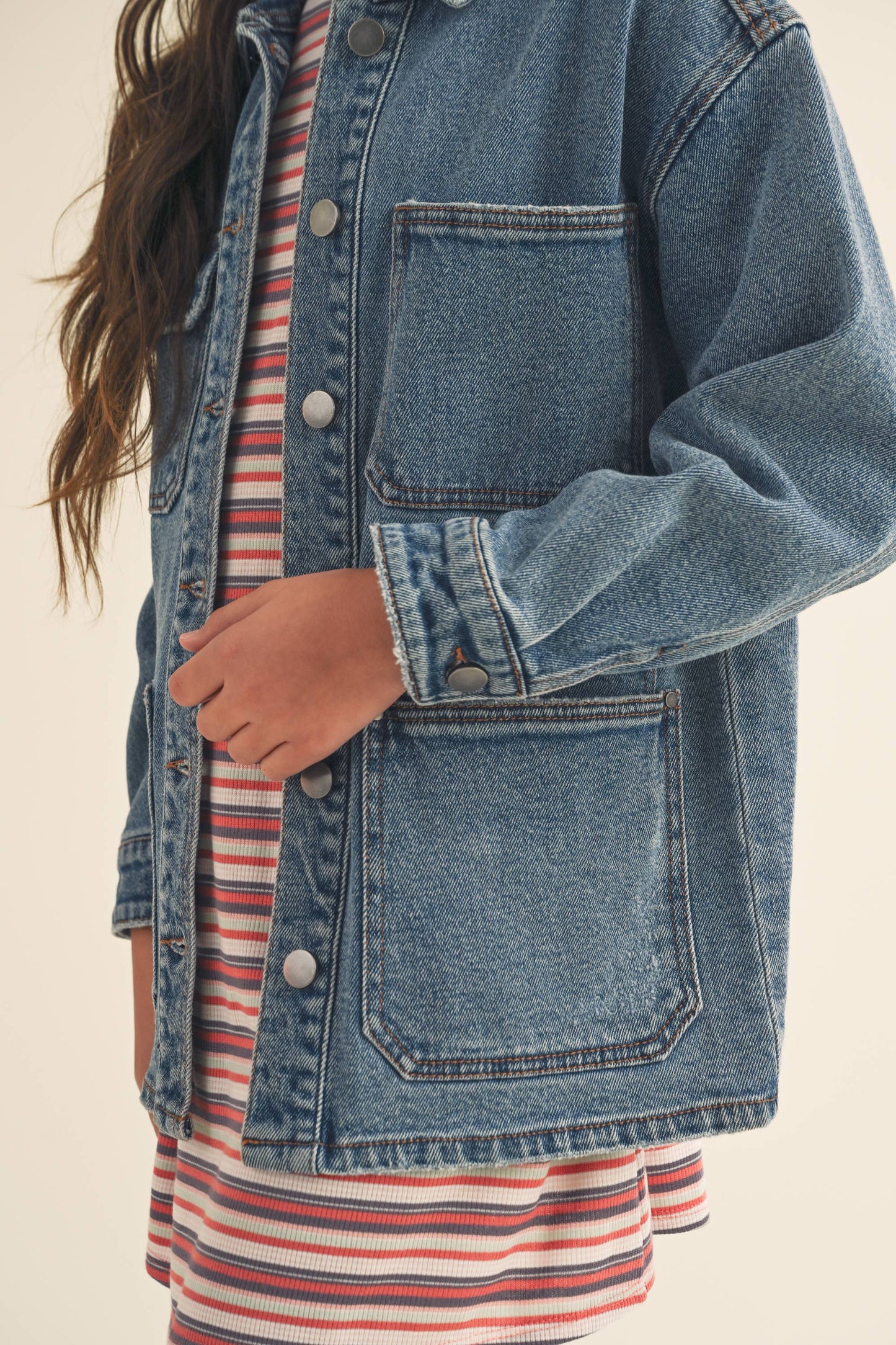 KIDS GIRLS DENIM JEANS CARGO BUTTON UP JACKET