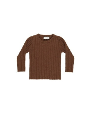 LONG SLEEVE KNIT TOP || BROWN