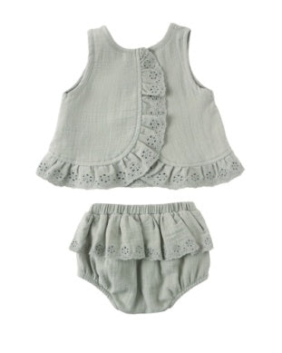 Ruffled Tulip Top + Bloomer Set || Sage