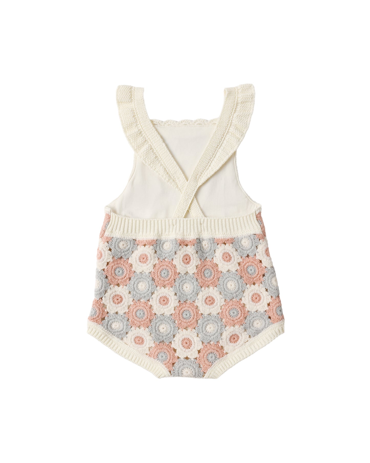 CROCHET ROMPER BLUE, LIGHT PINK, IVORY