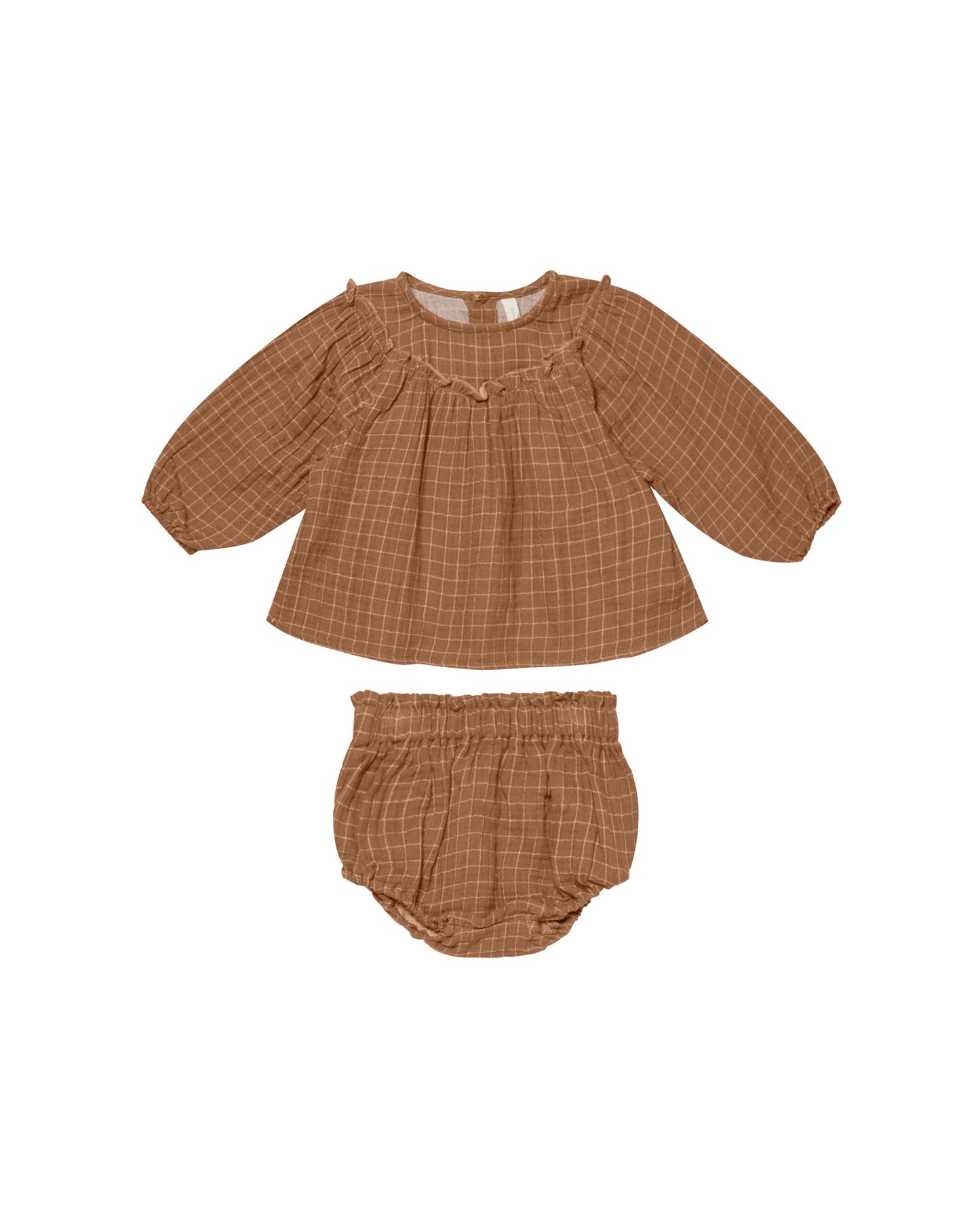 BALLOON SLEEVE BLOUSE + BLOOMER SET || CINNAMON GRID