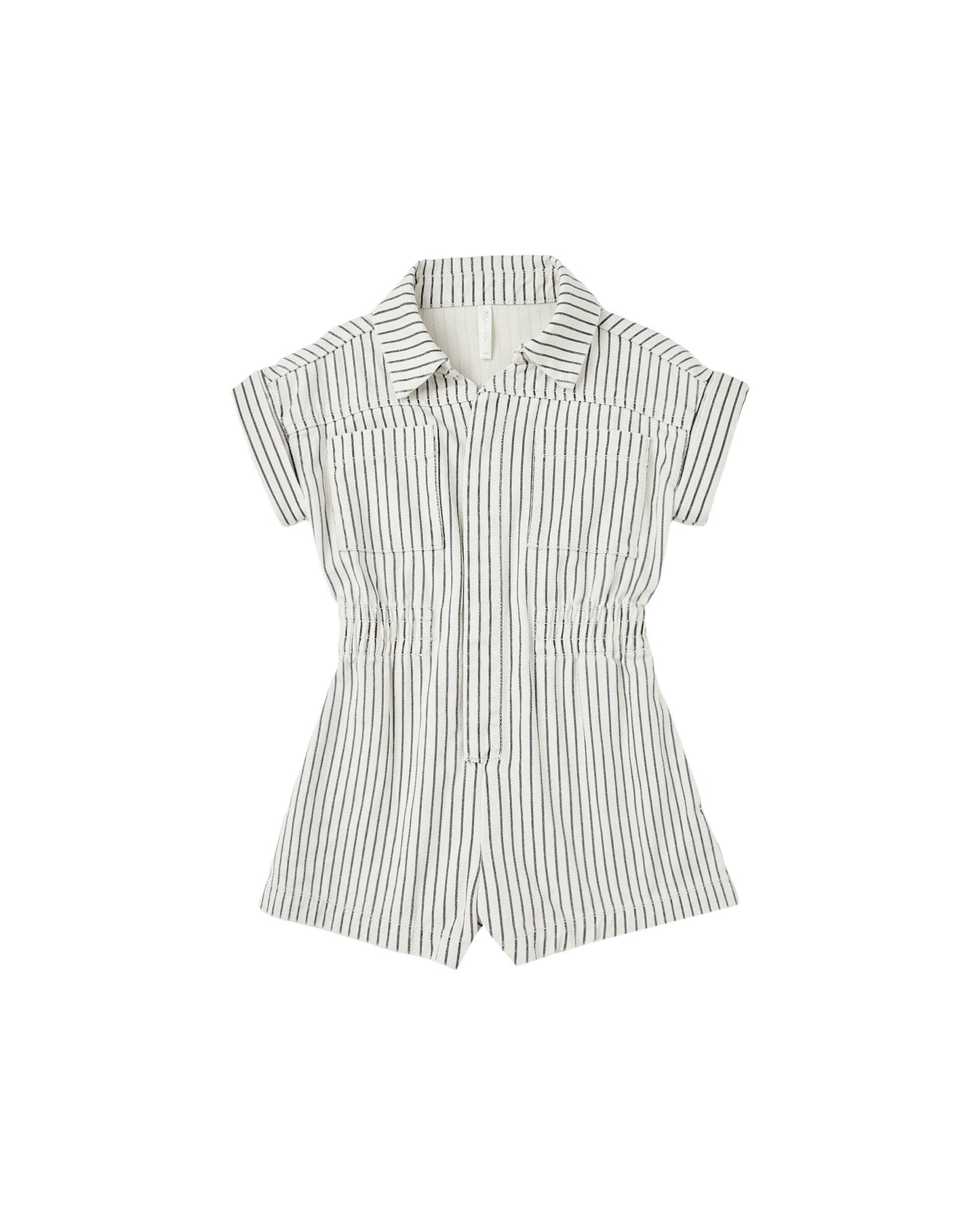 UTILITY ROMPER || NAVY PINSTRIPE