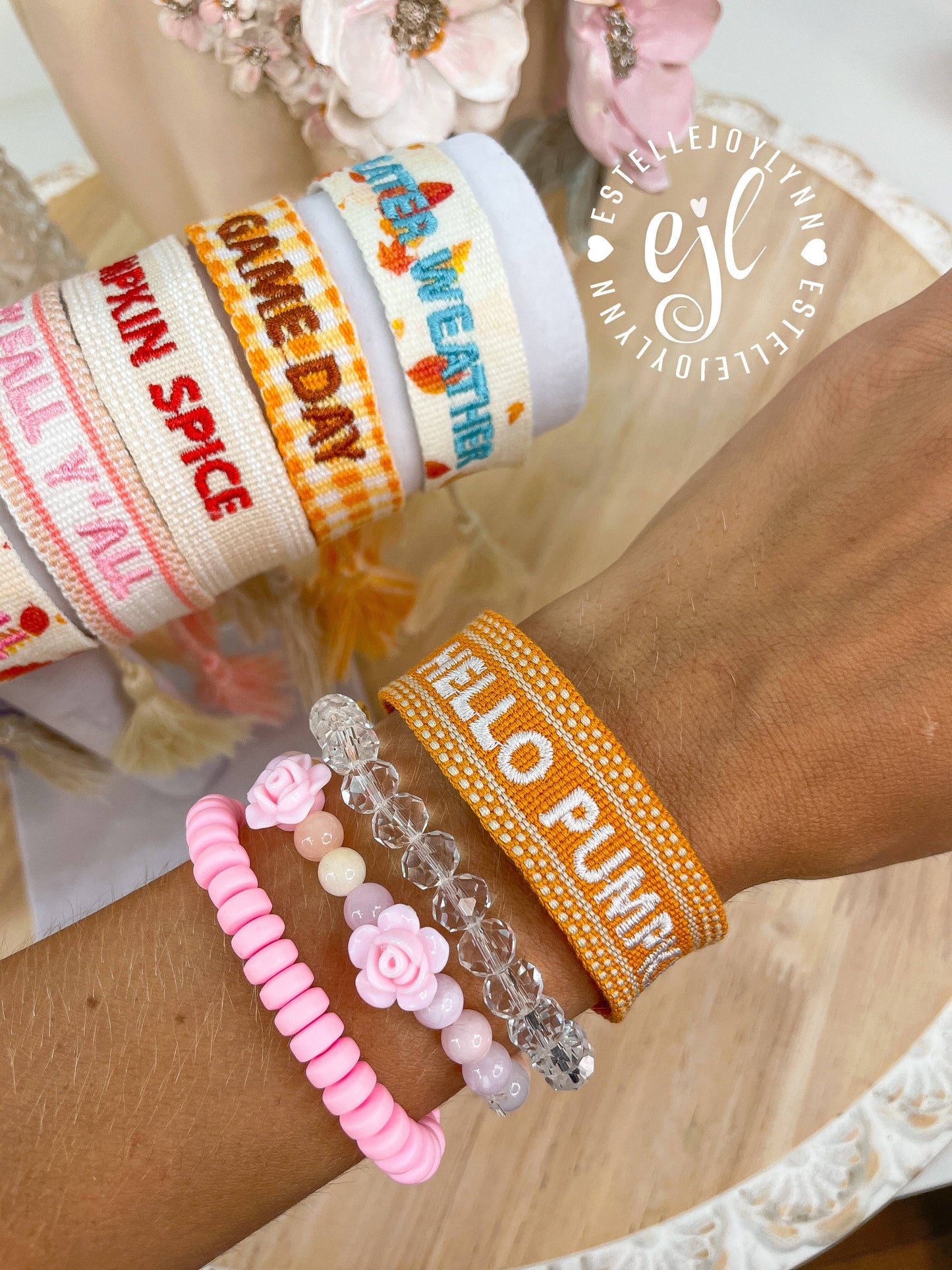 Pumpkin Fall Bracelet / Embroidered Bracelet